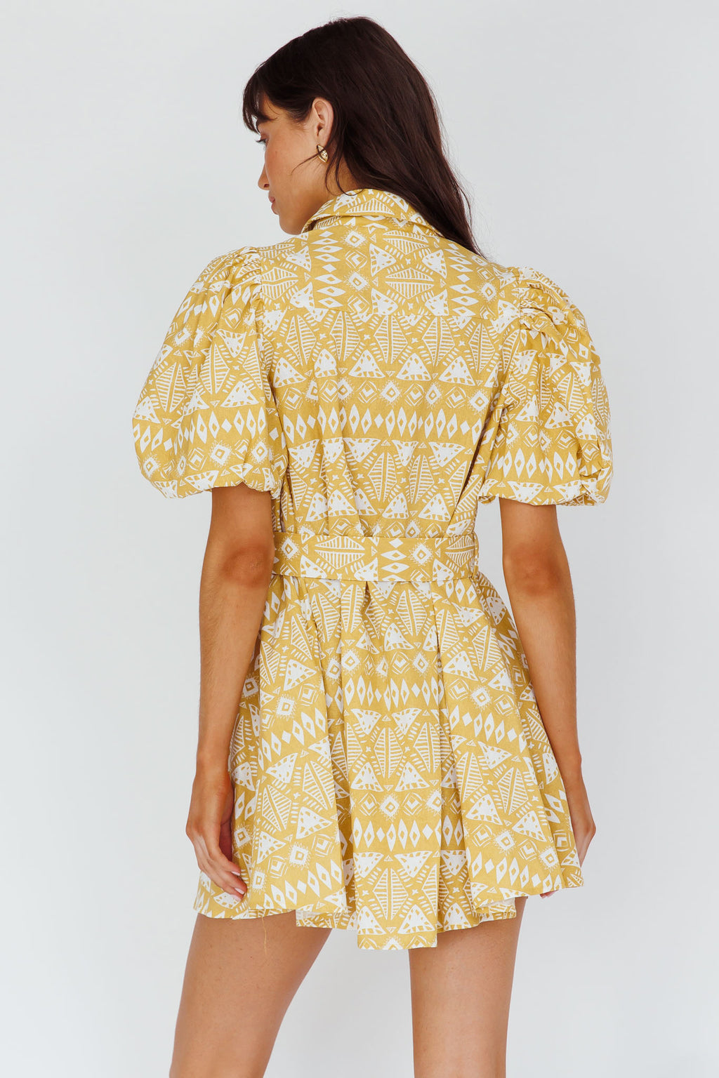 Nanette Puff Sleeve Belted Mini Dress Print Yellow by Selfie Leslie Australia