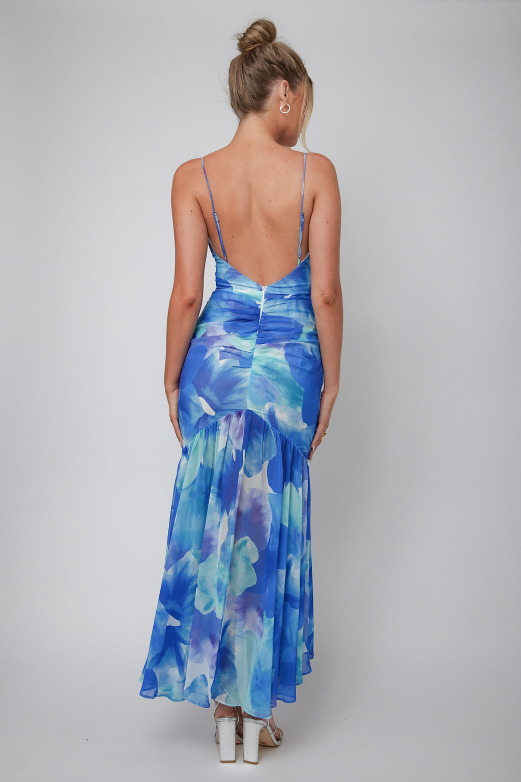 Sunni Low Back Midi Dress Floral Blue by Selfie Leslie Australia
