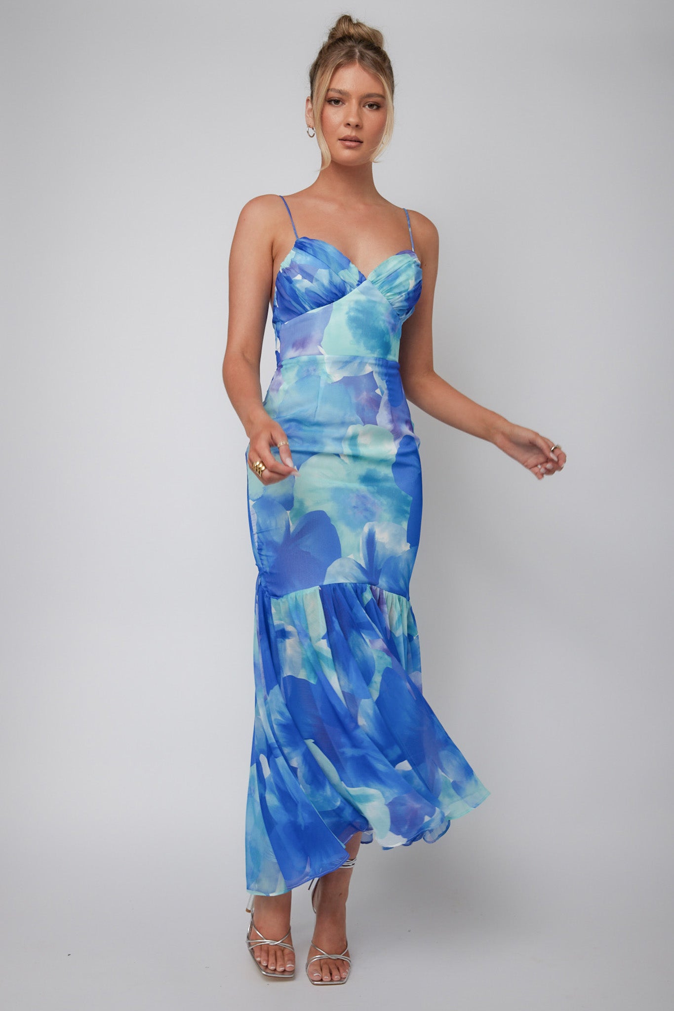 Sunni Low Back Midi Dress Floral Blue by Selfie Leslie Australia