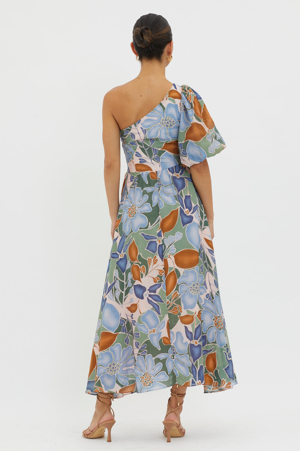 Jayni Puffed One Shoulder Midi Dress Blue by Selfie Leslie Australia