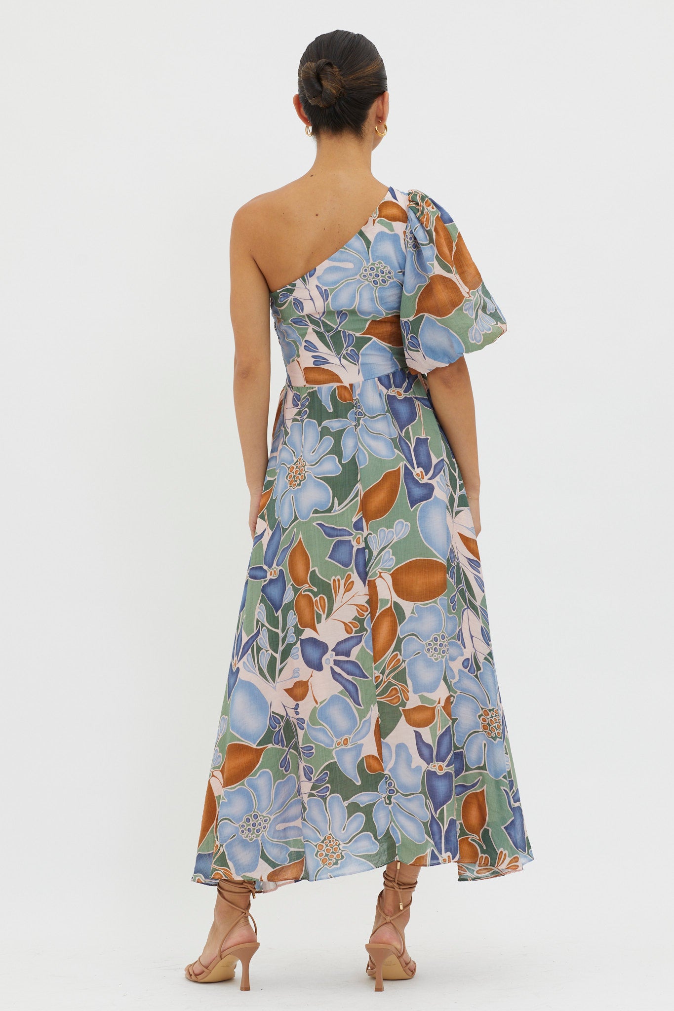 Jayni Puffed One Shoulder Midi Dress Blue by Selfie Leslie Australia
