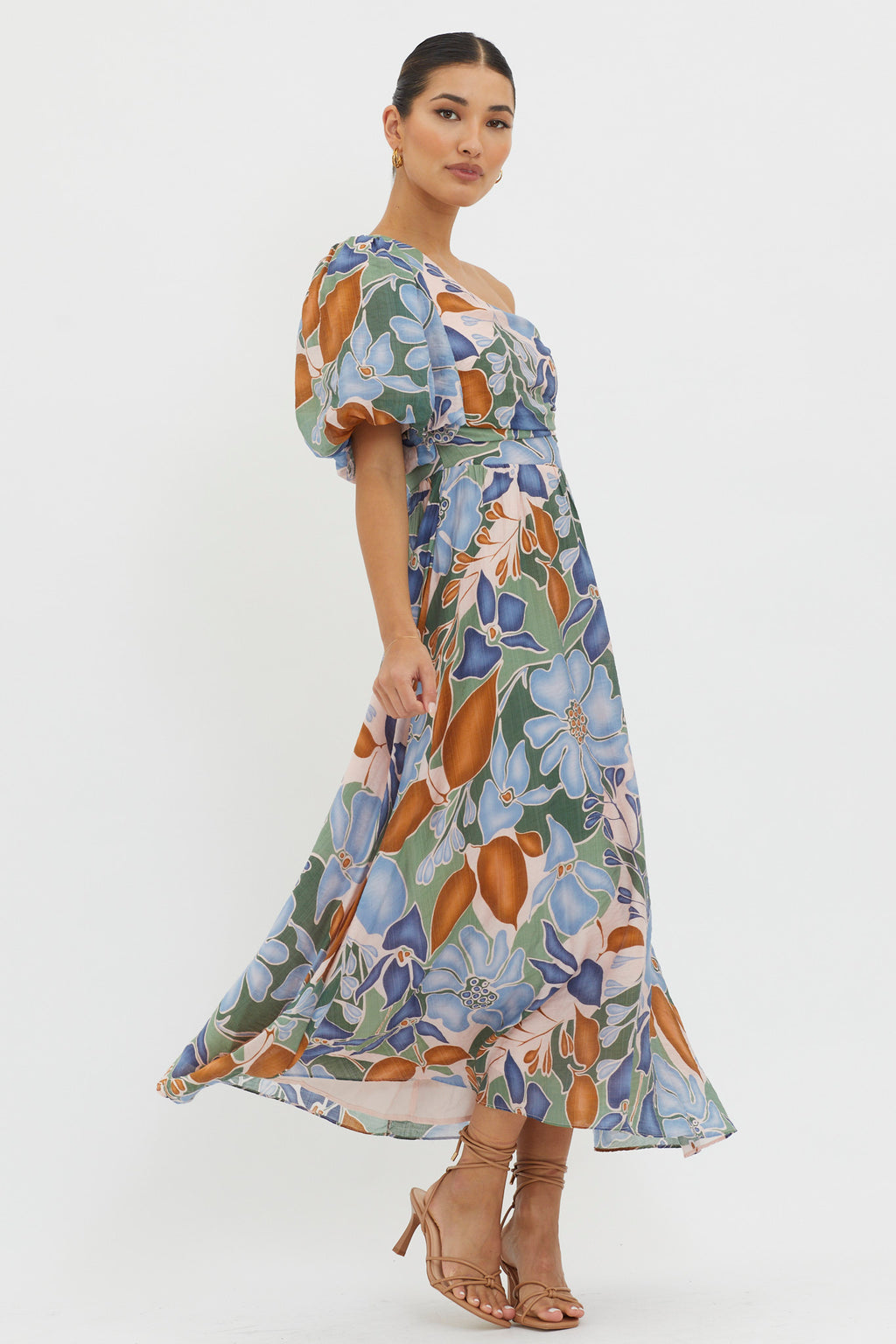 Jayni Puffed One Shoulder Midi Dress Blue by Selfie Leslie Australia