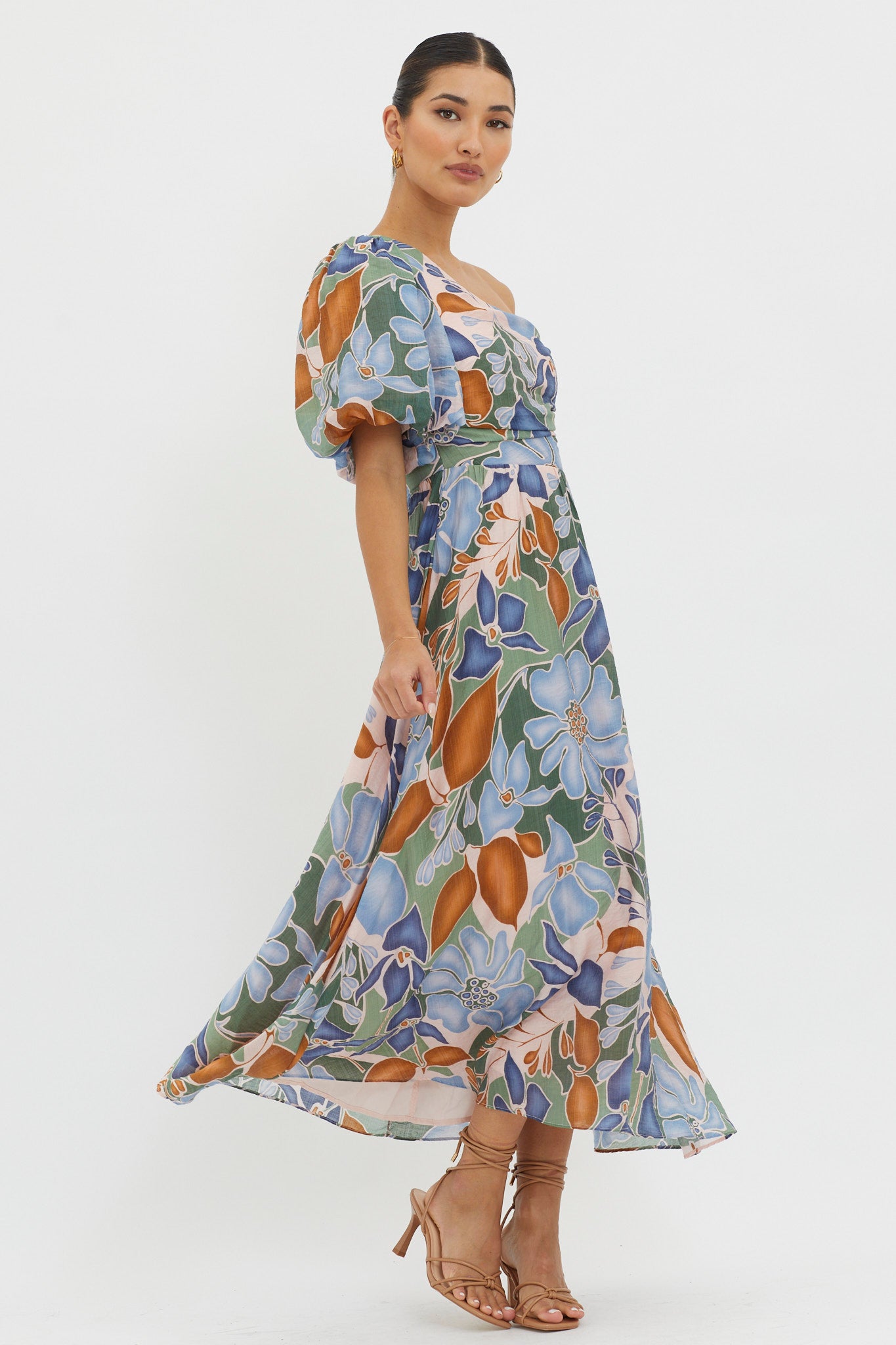 Jayni Puffed One Shoulder Midi Dress Blue by Selfie Leslie Australia