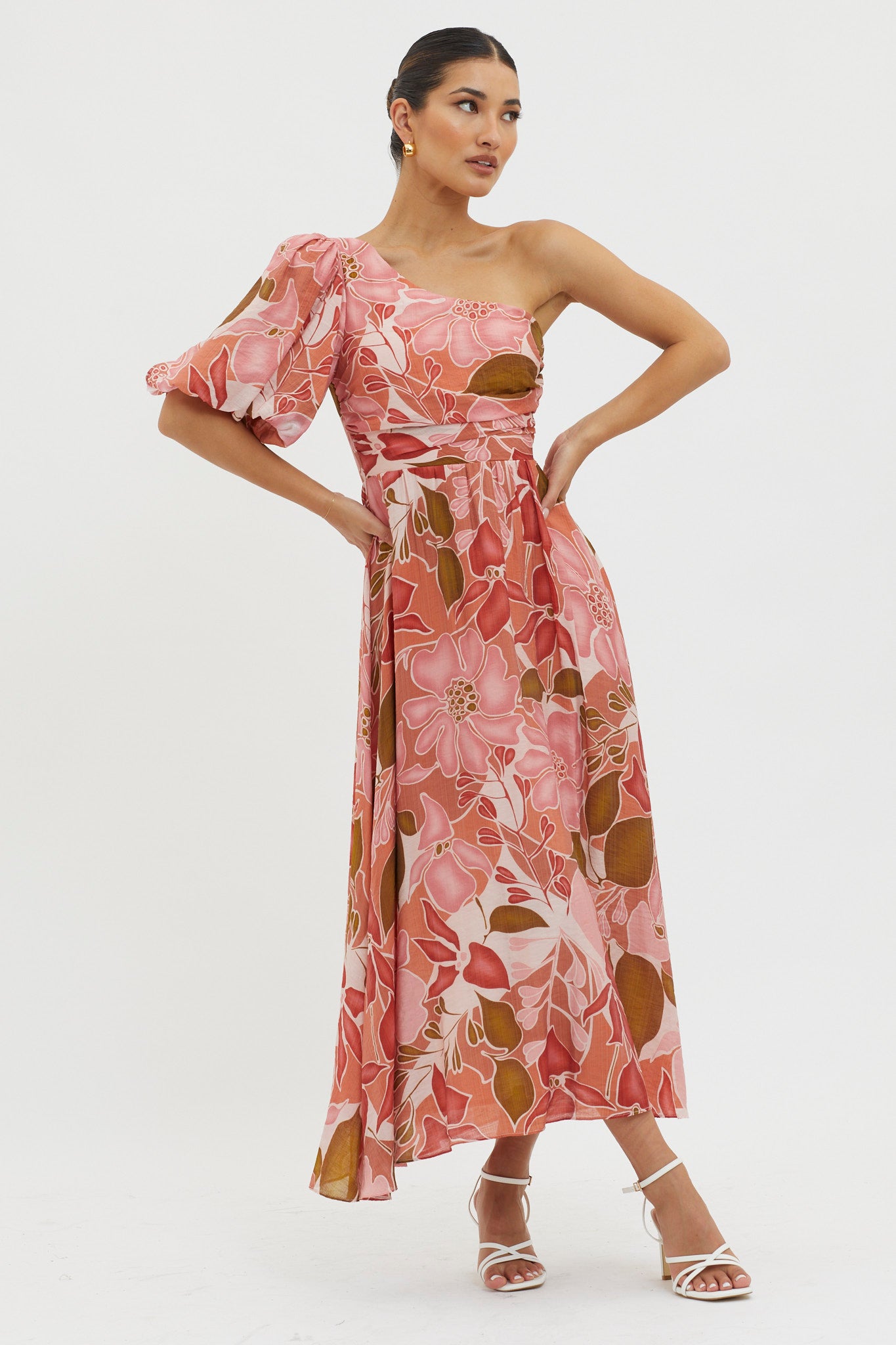 Jayni Puffed One Shoulder Midi Dress Red by Selfie Leslie Australia