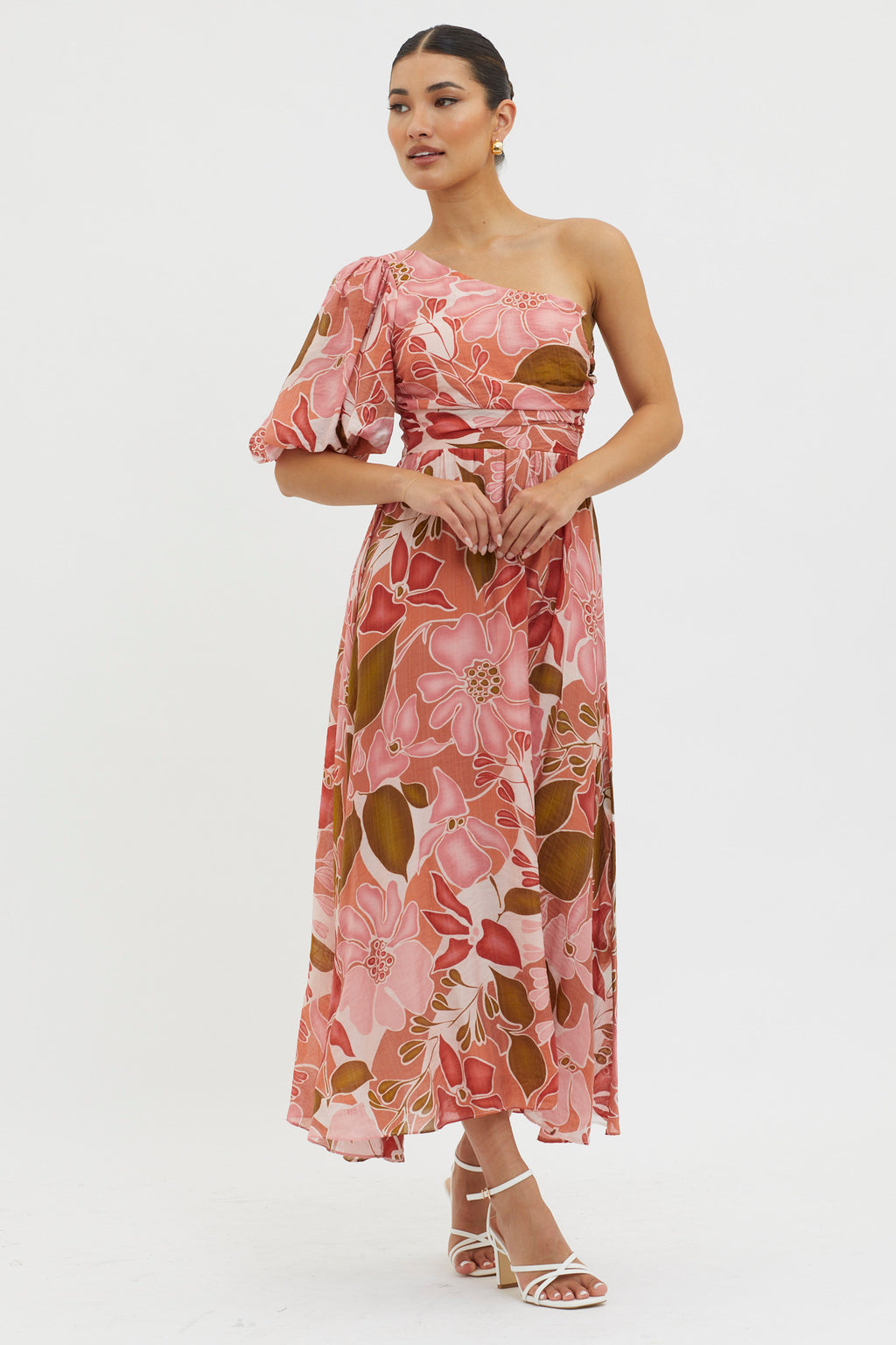 Jayni Puffed One Shoulder Midi Dress Red by Selfie Leslie Australia