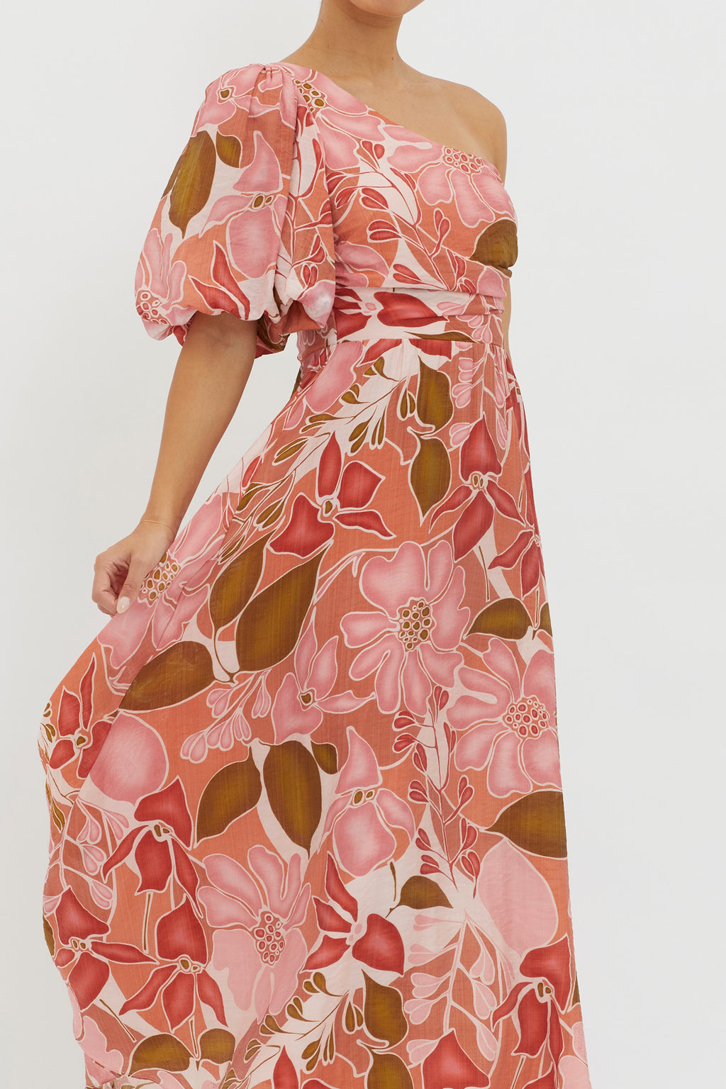 Jayni Puffed One Shoulder Midi Dress Red by Selfie Leslie Australia