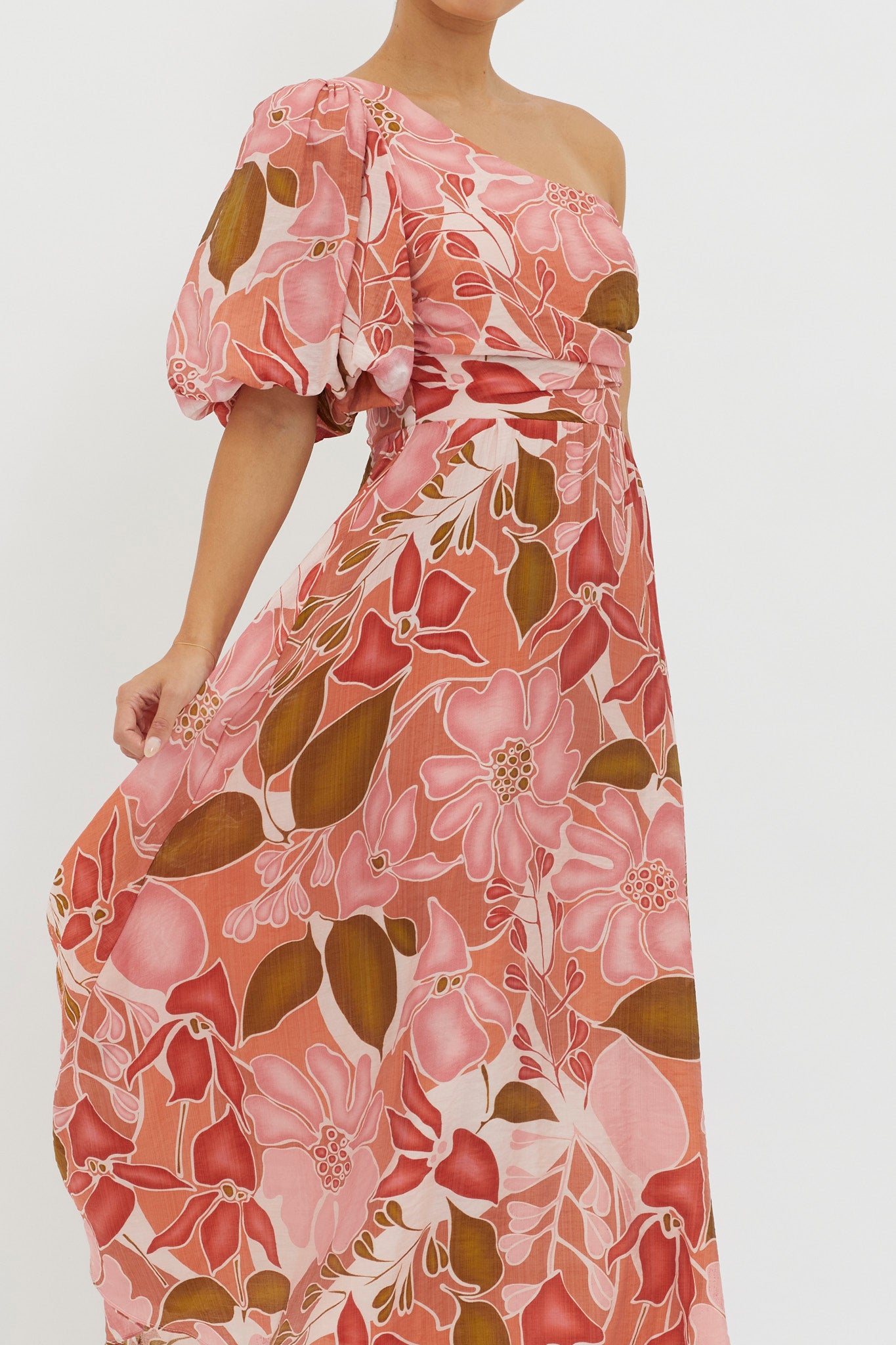 Jayni Puffed One Shoulder Midi Dress Red by Selfie Leslie Australia