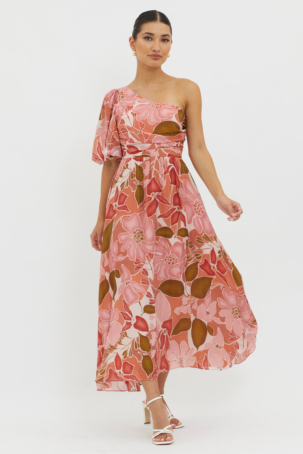 Jayni Puffed One Shoulder Midi Dress Red by Selfie Leslie Australia