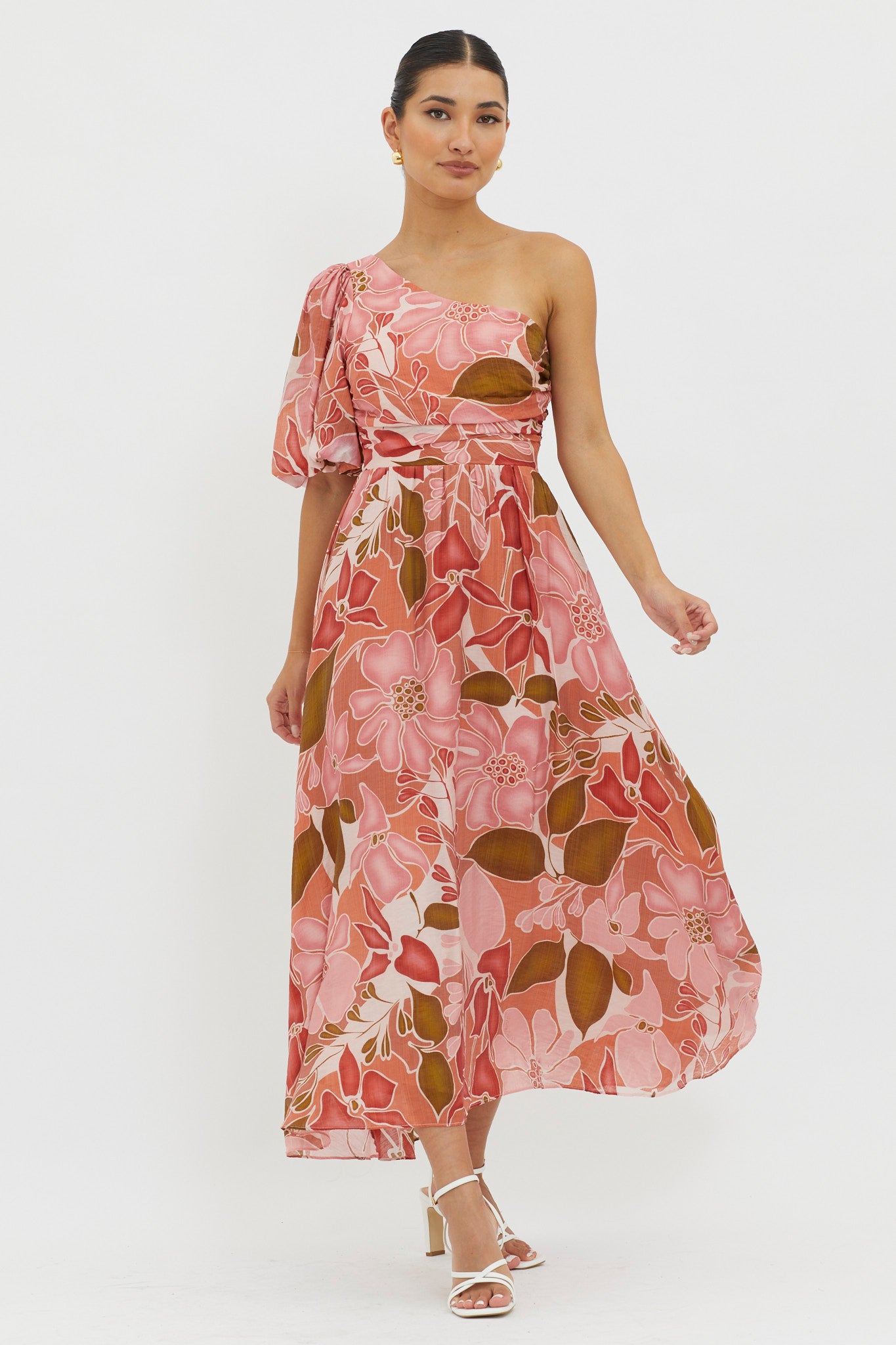 Jayni Puffed One Shoulder Midi Dress Red by Selfie Leslie Australia
