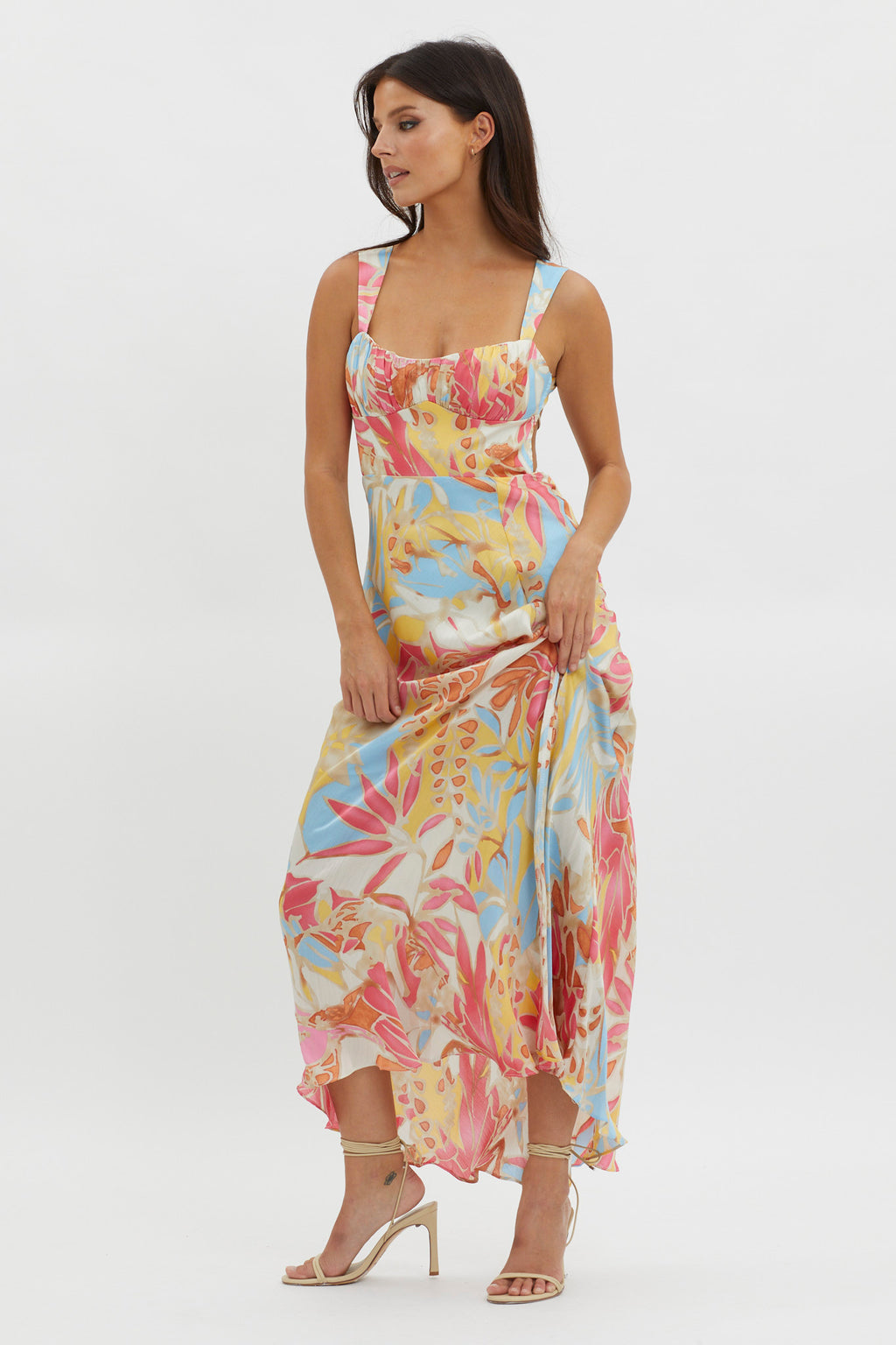 Casuarina Gathered Bust Midi Dress Blue by Selfie Leslie Australia