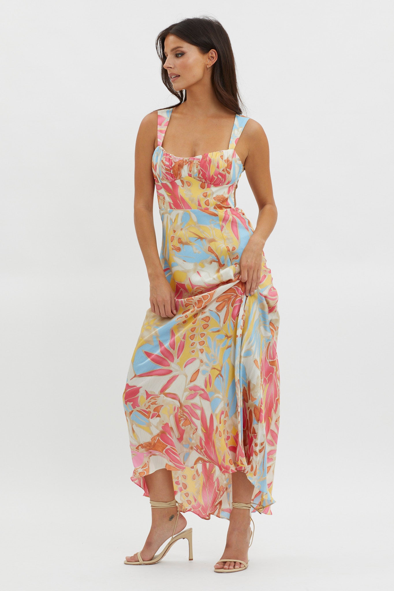 Casuarina Gathered Bust Midi Dress Blue by Selfie Leslie Australia