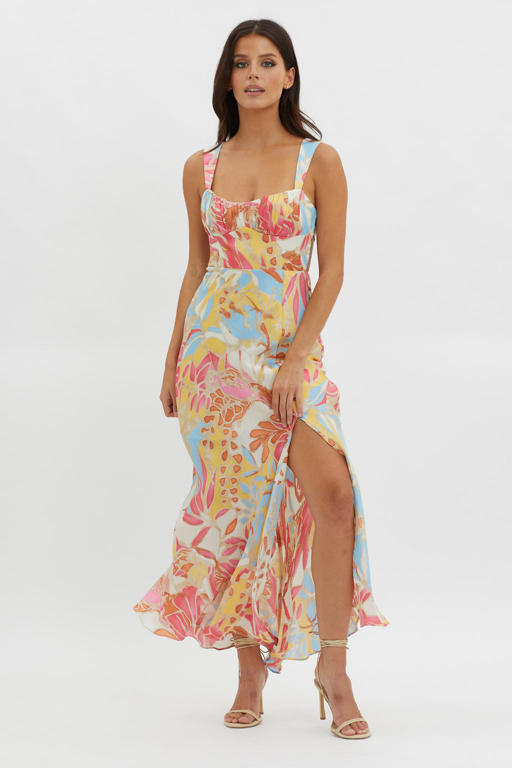 Casuarina Gathered Bust Midi Dress Blue by Selfie Leslie Australia