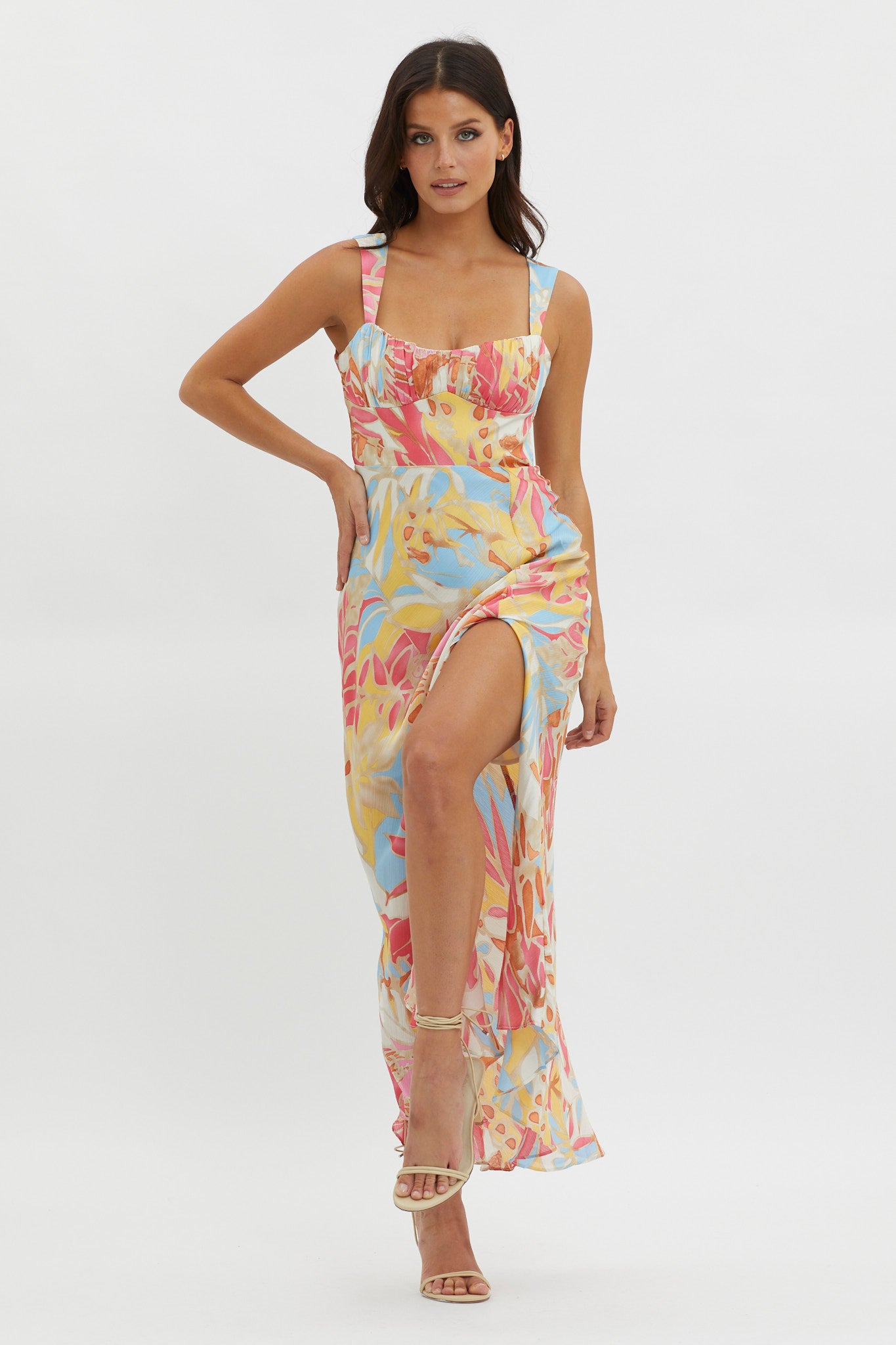 Casuarina Gathered Bust Midi Dress Blue by Selfie Leslie Australia