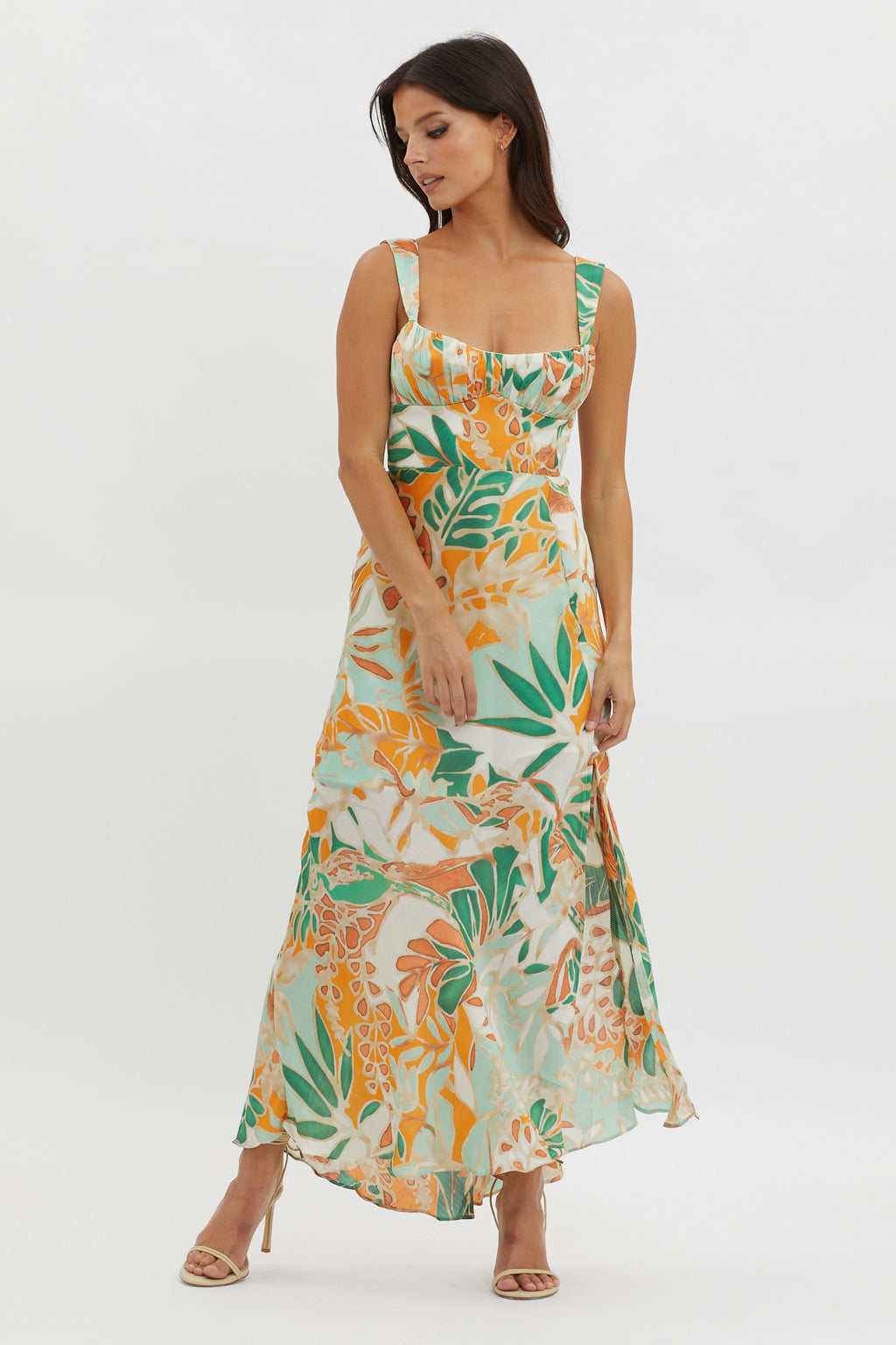Casuarina Gathered Bust Midi Dress Green by Selfie Leslie Australia