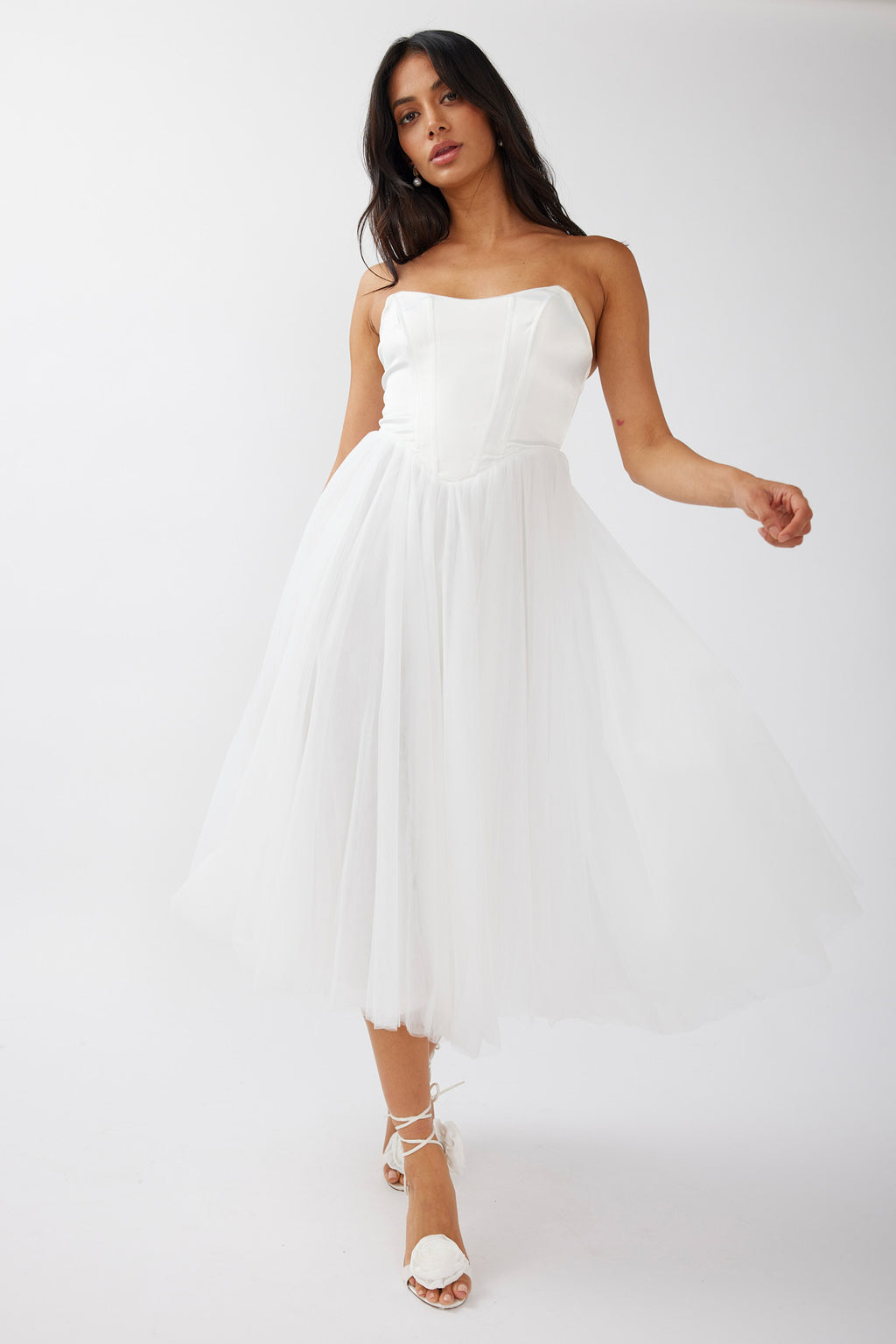 Rosemary Tulle Bustier Midi Dress White by Selfie Leslie Australia