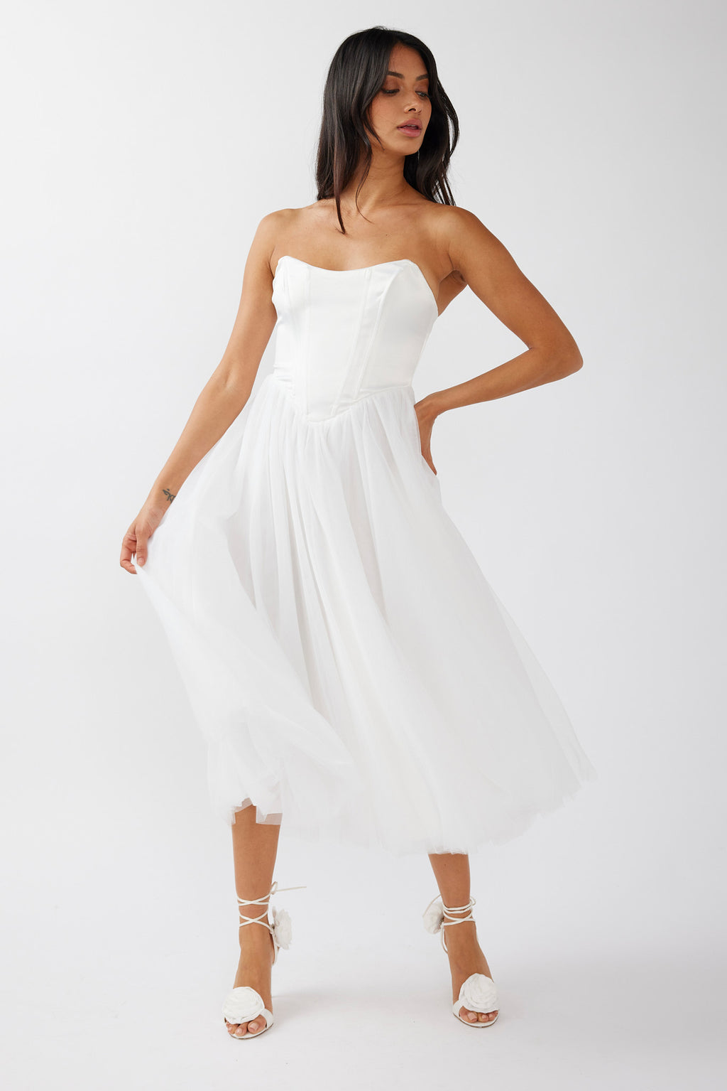Rosemary Tulle Bustier Midi Dress White by Selfie Leslie Australia