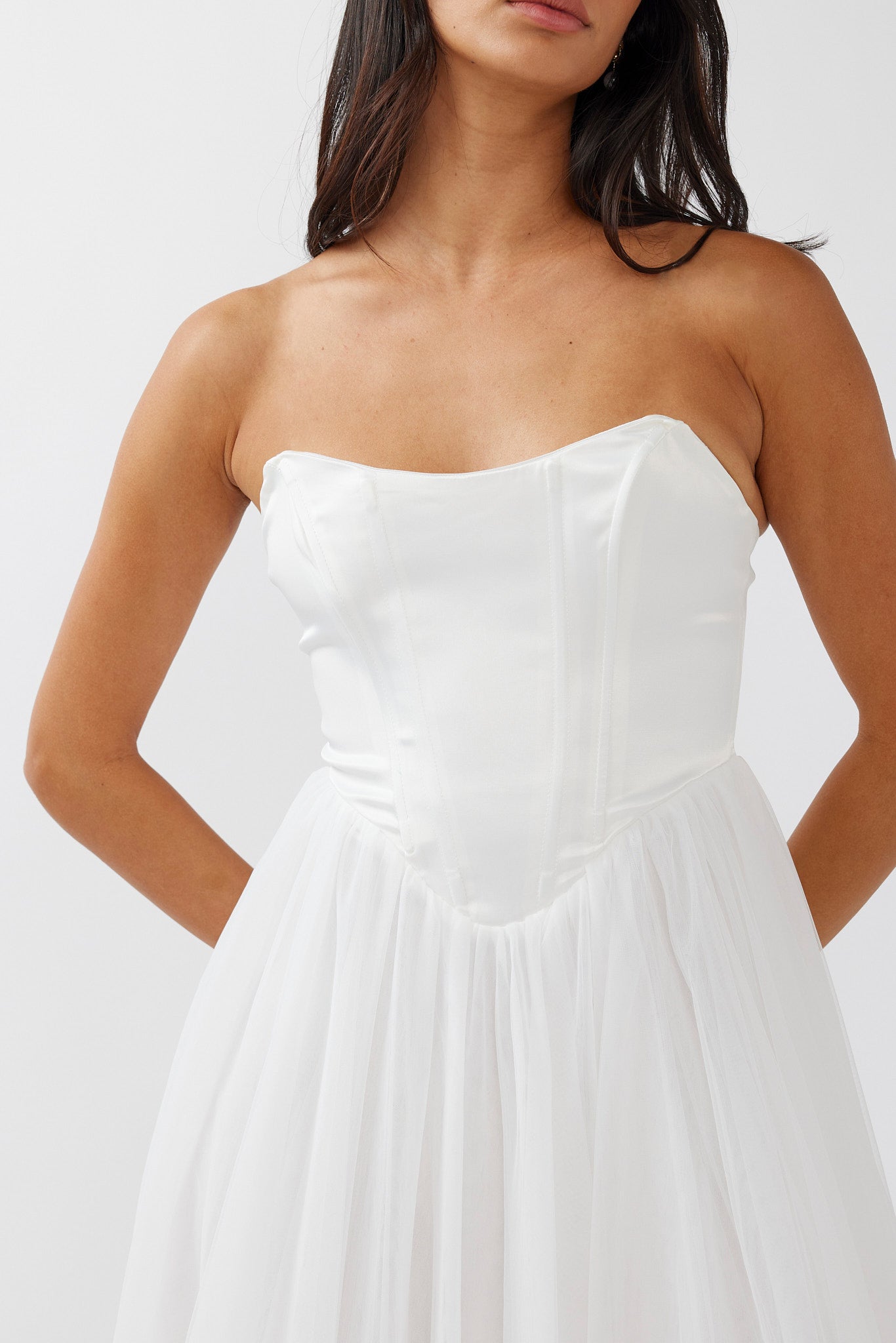 Rosemary Tulle Bustier Midi Dress White by Selfie Leslie Australia