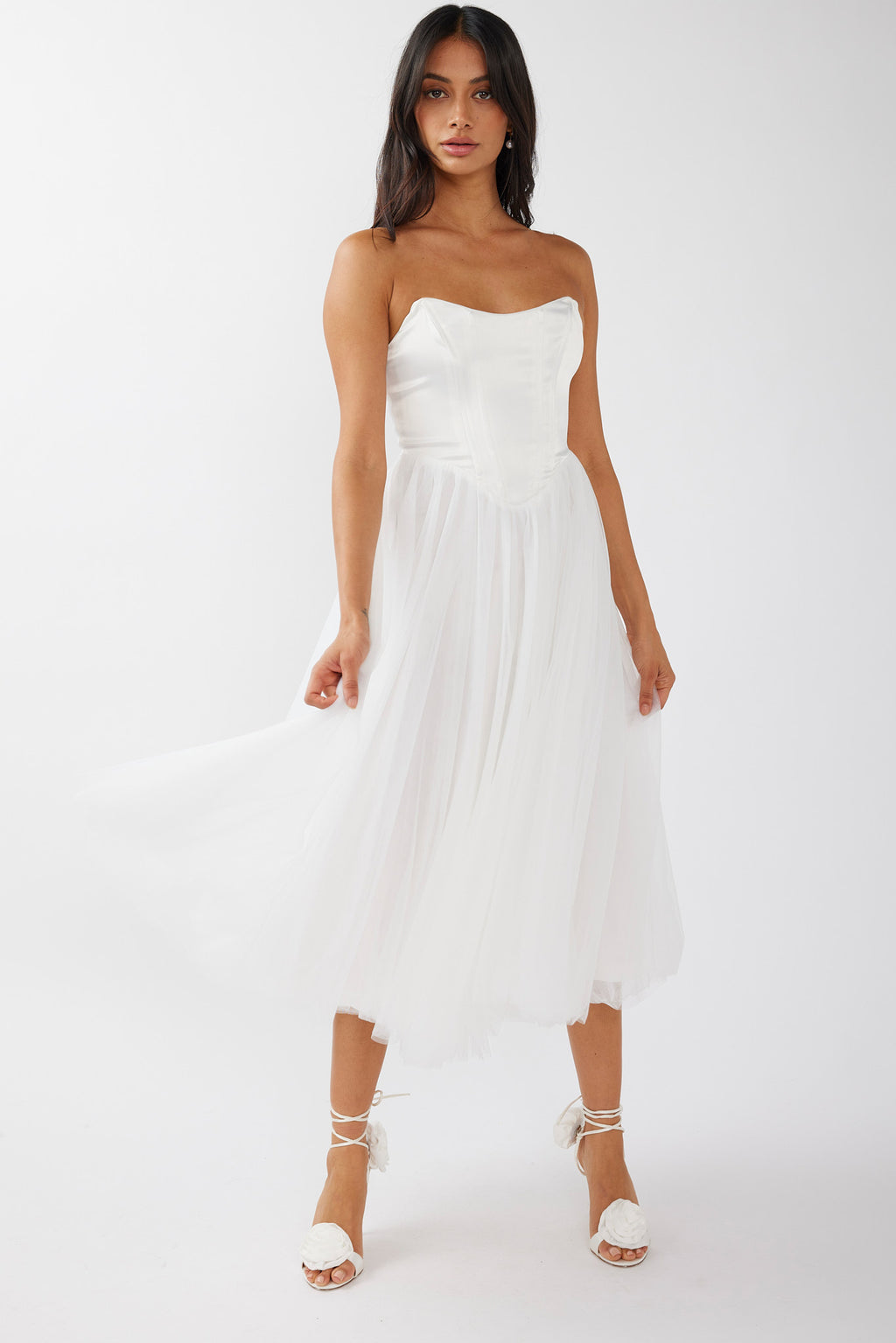 Rosemary Tulle Bustier Midi Dress White by Selfie Leslie Australia