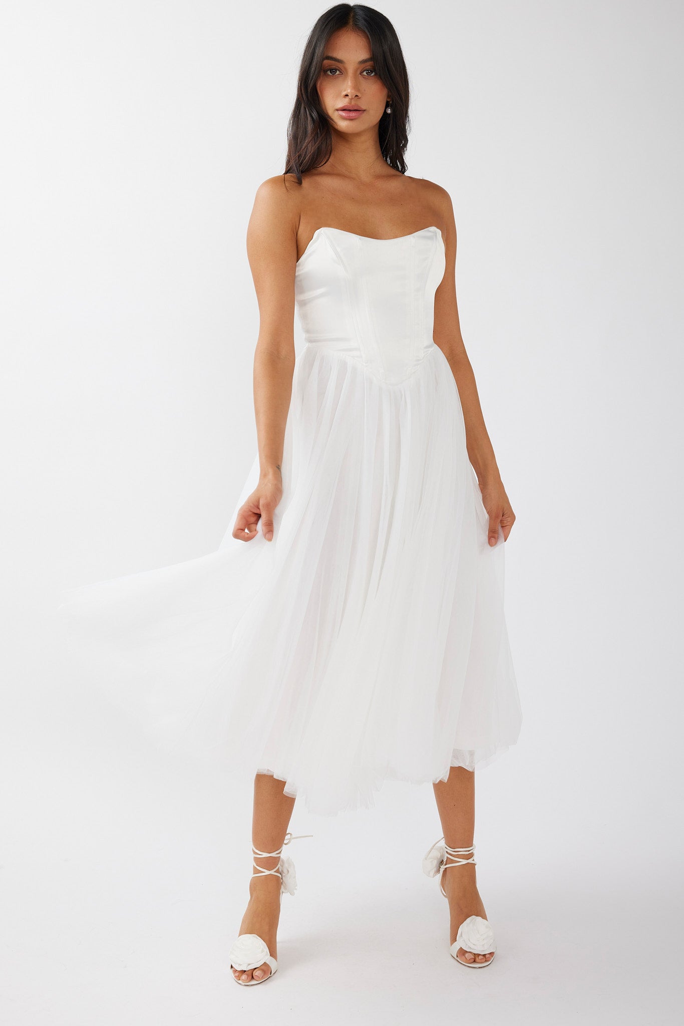 Rosemary Tulle Bustier Midi Dress White by Selfie Leslie Australia