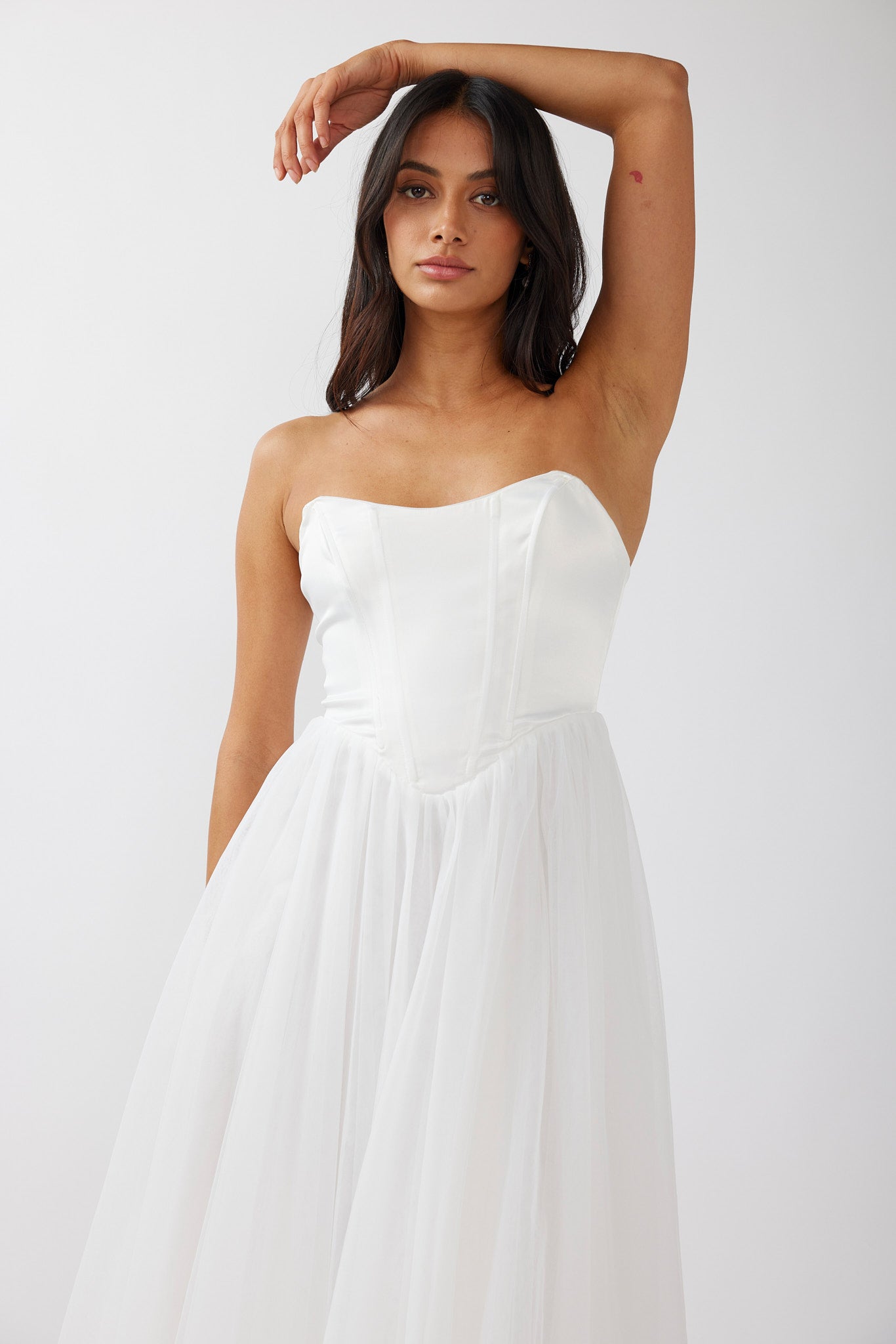 Rosemary Tulle Bustier Midi Dress White by Selfie Leslie Australia
