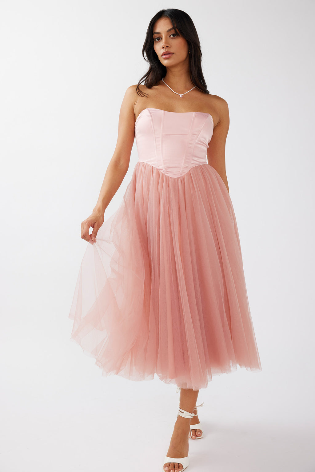 Rosemary Tulle Bustier Midi Dress Pink by Selfie Leslie Australia
