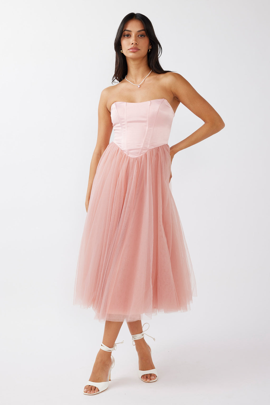 Rosemary Tulle Bustier Midi Dress Pink by Selfie Leslie Australia