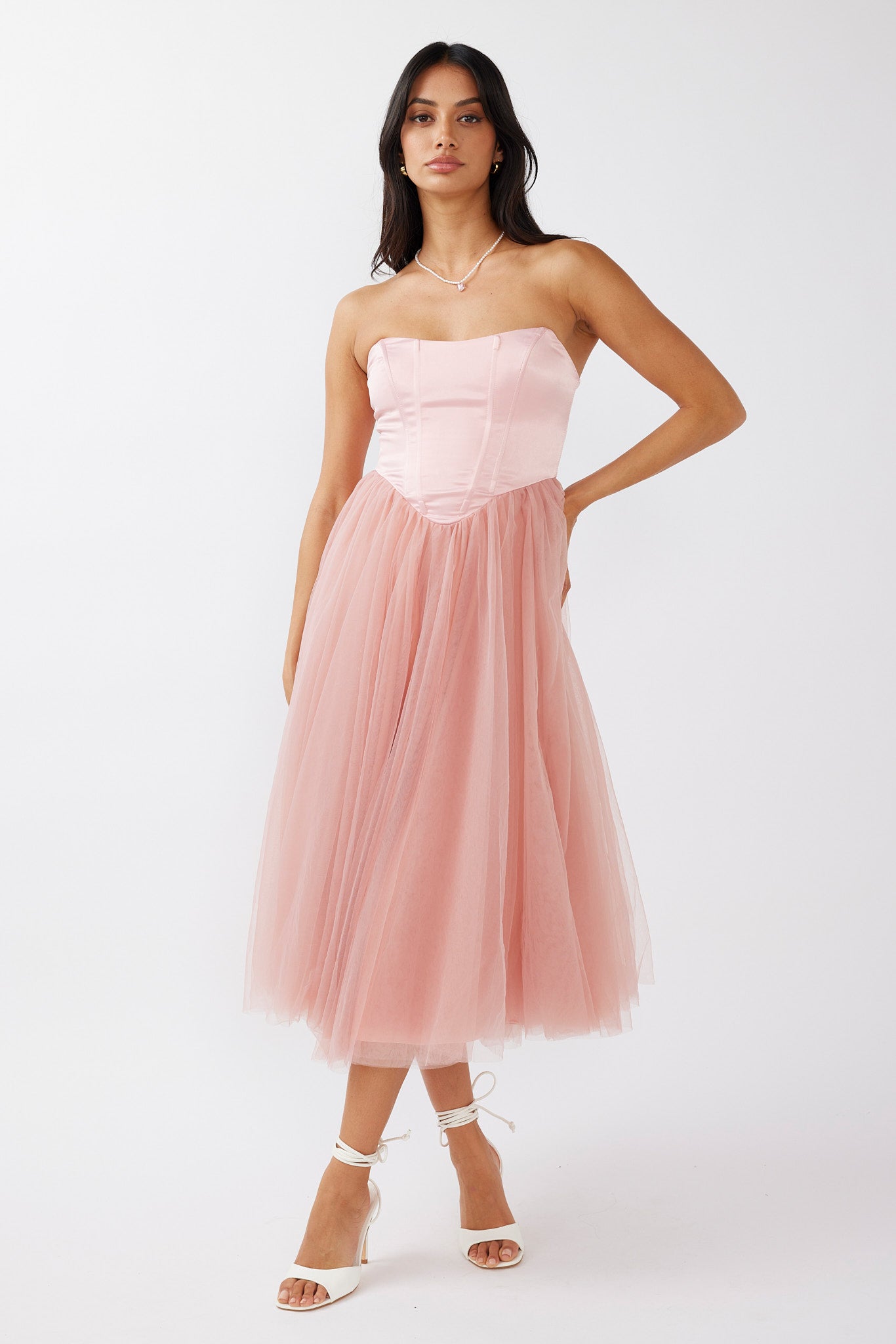 Rosemary Tulle Bustier Midi Dress Pink by Selfie Leslie Australia