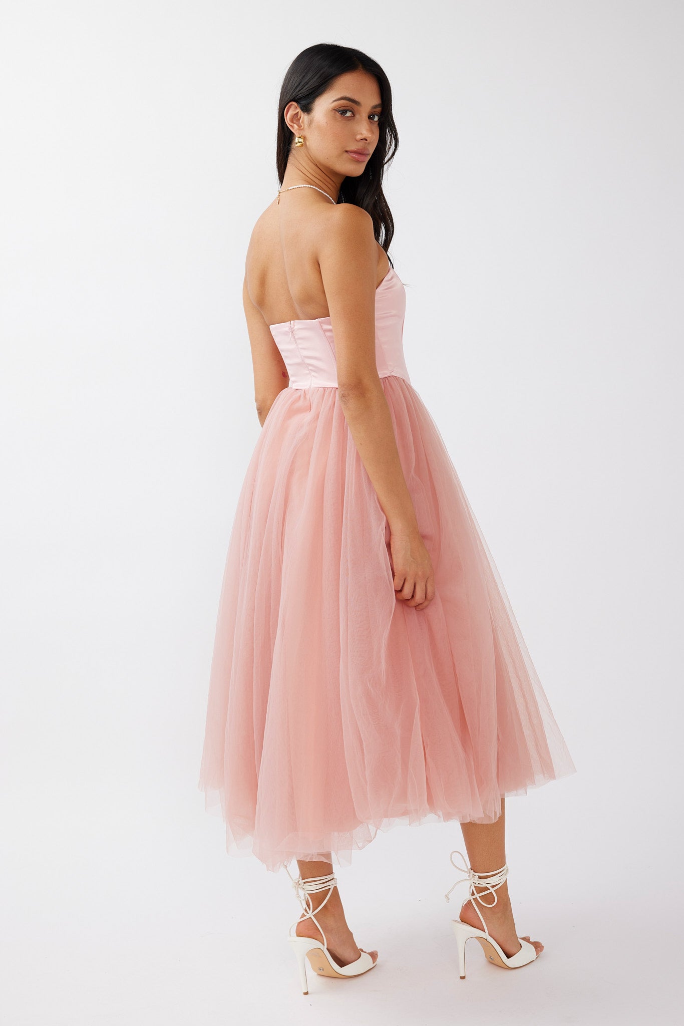 Rosemary Tulle Bustier Midi Dress Pink by Selfie Leslie Australia