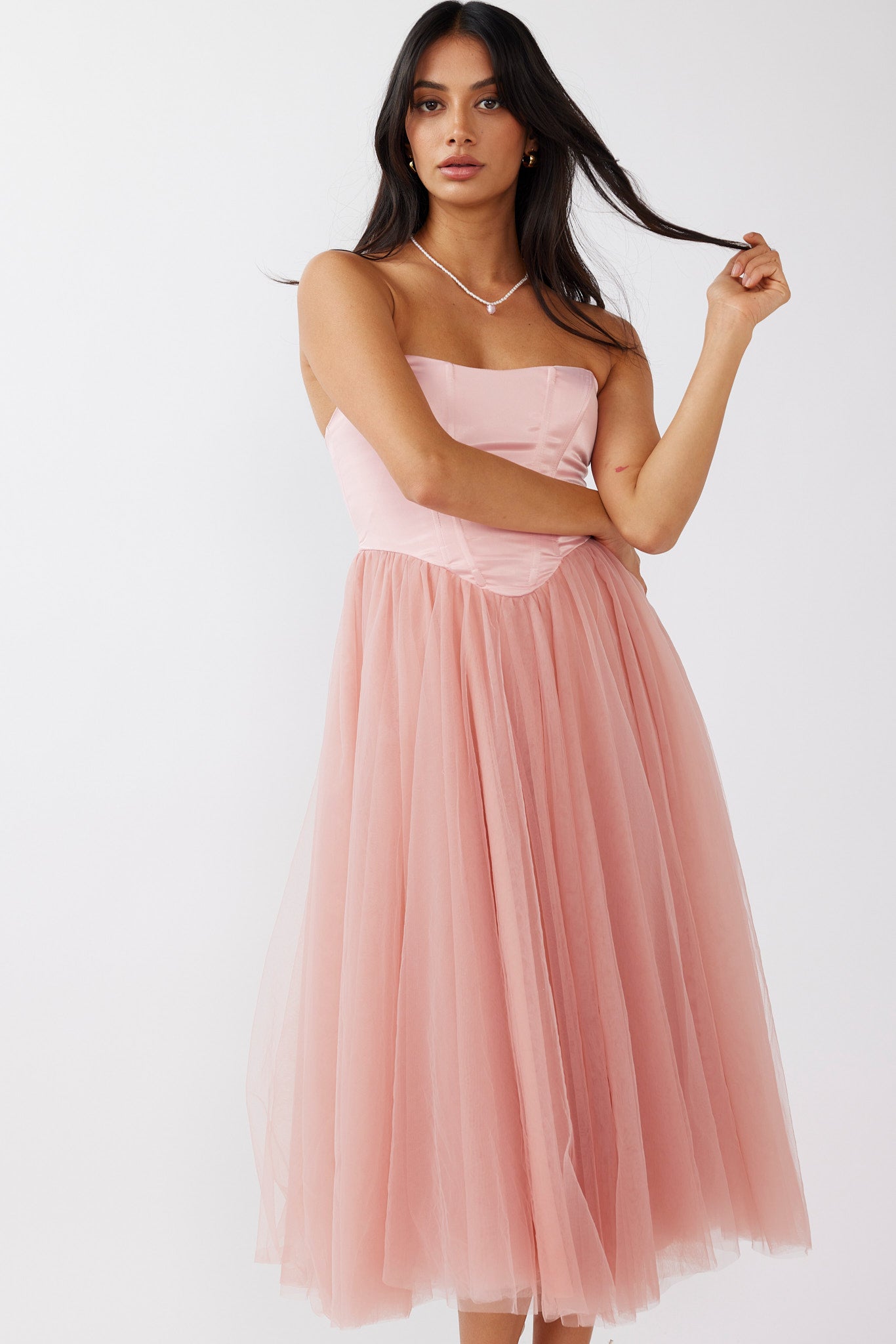 Rosemary Tulle Bustier Midi Dress Pink by Selfie Leslie Australia