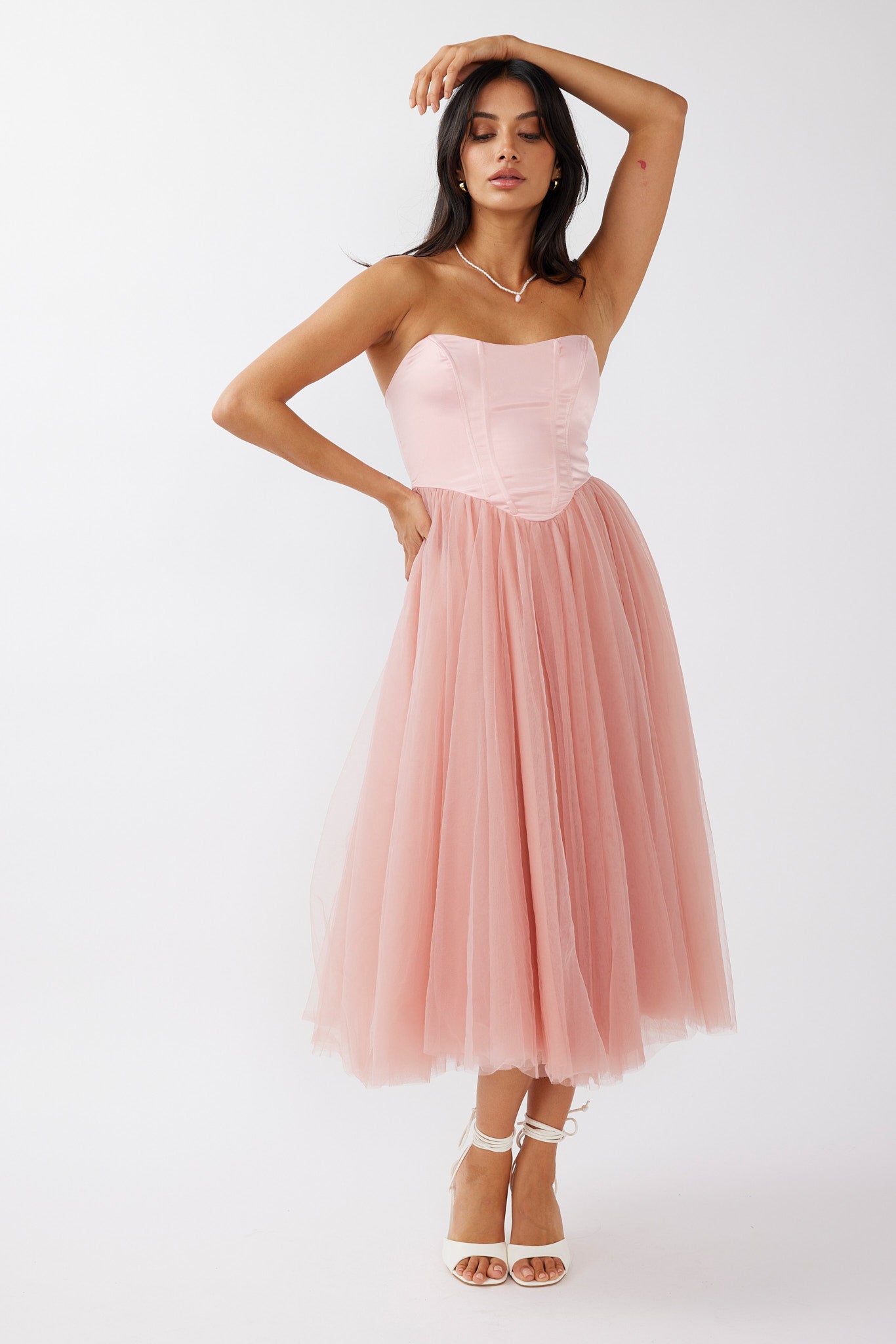 Rosemary Tulle Bustier Midi Dress Pink by Selfie Leslie Australia