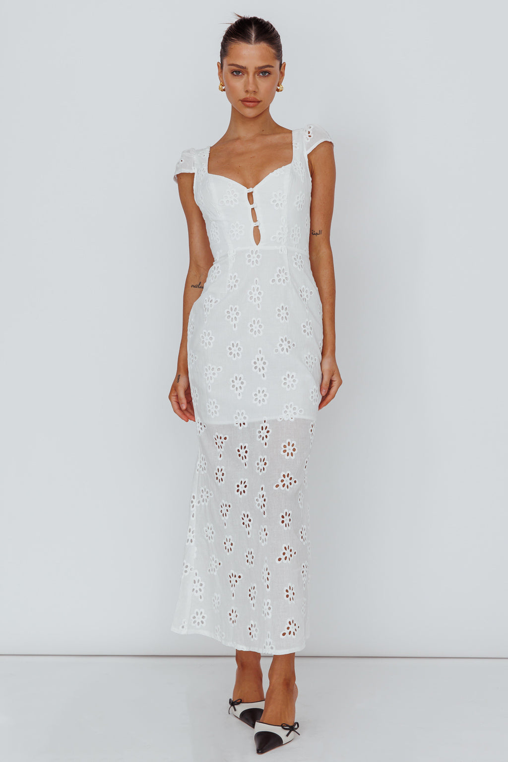 Bohemian Sun Cap Sleeve Eyelet Midi Dress White by Selfie Leslie Australia