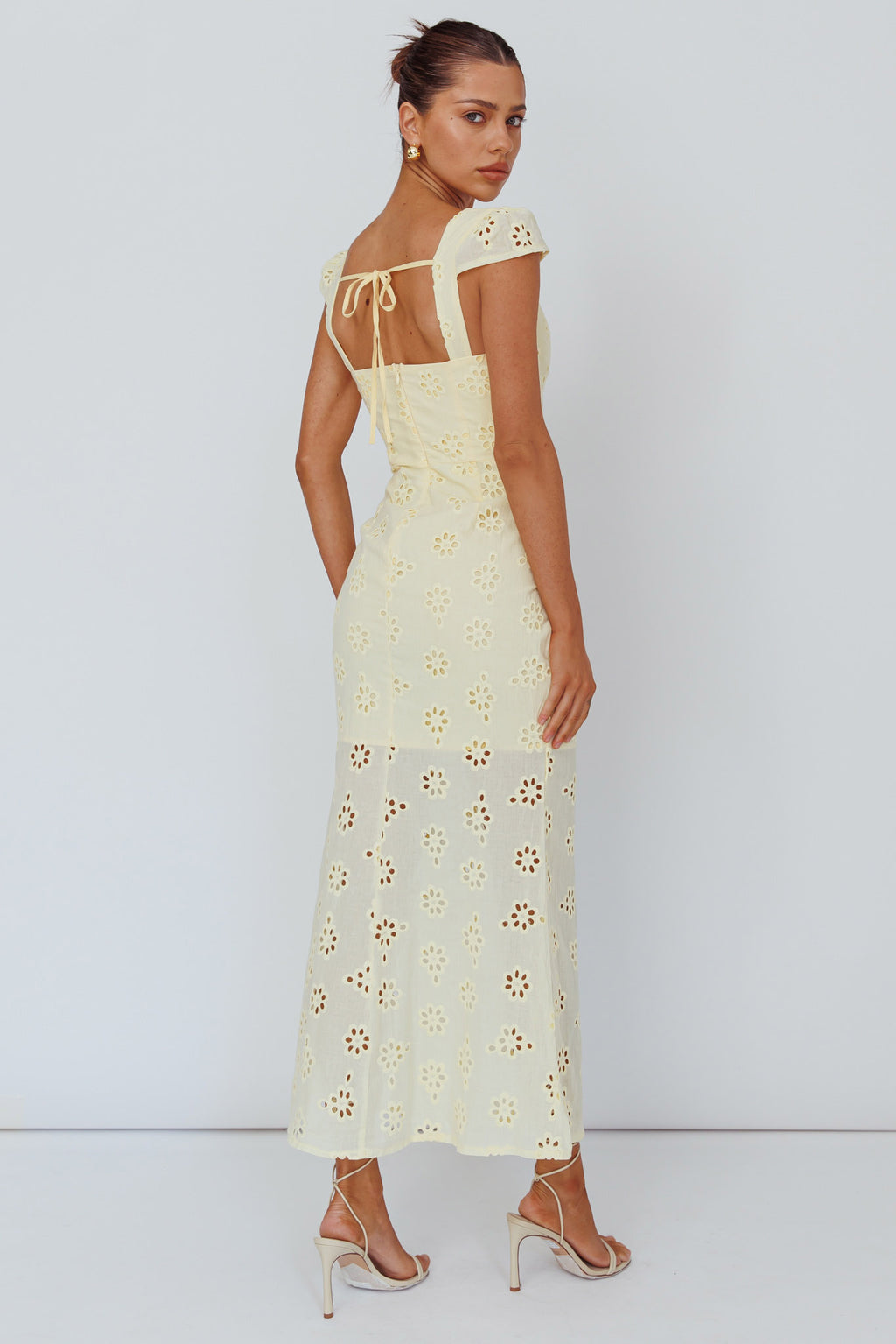 Bohemian Sun Cap Sleeve Eyelet Midi Dress Yellow by Selfie Leslie Australia