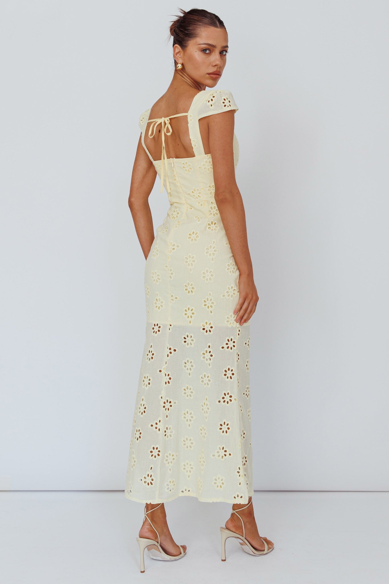 Bohemian Sun Cap Sleeve Eyelet Midi Dress Yellow by Selfie Leslie Australia