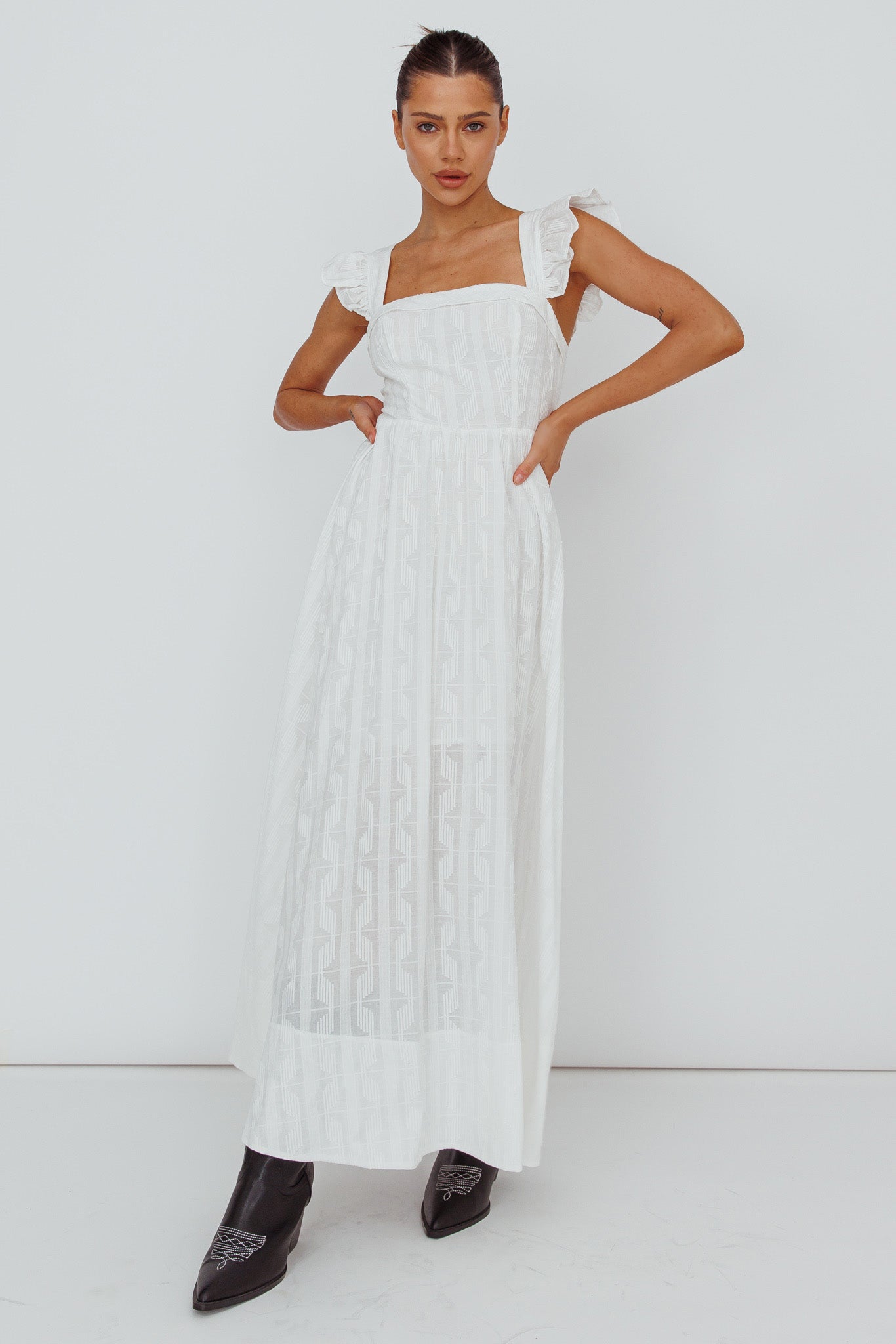 Greatest Hits Ruffle Strap Maxi Dress White by Selfie Leslie Australia