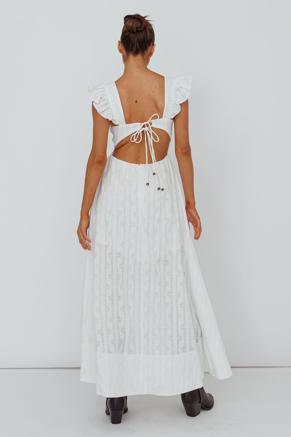 Greatest Hits Ruffle Strap Maxi Dress White by Selfie Leslie Australia