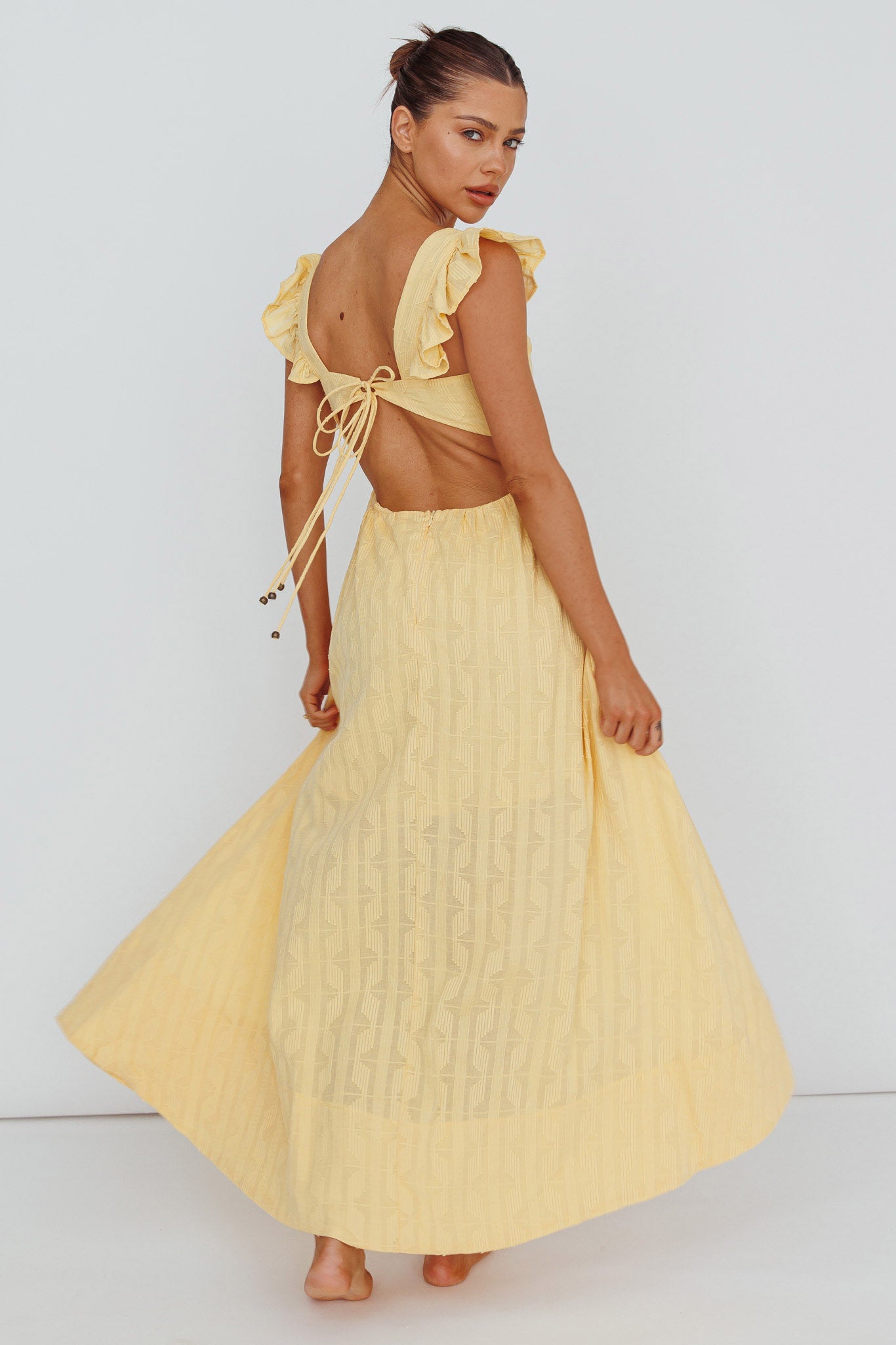 Greatest Hits Ruffle Strap Maxi Dress Yellow by Selfie Leslie Australia