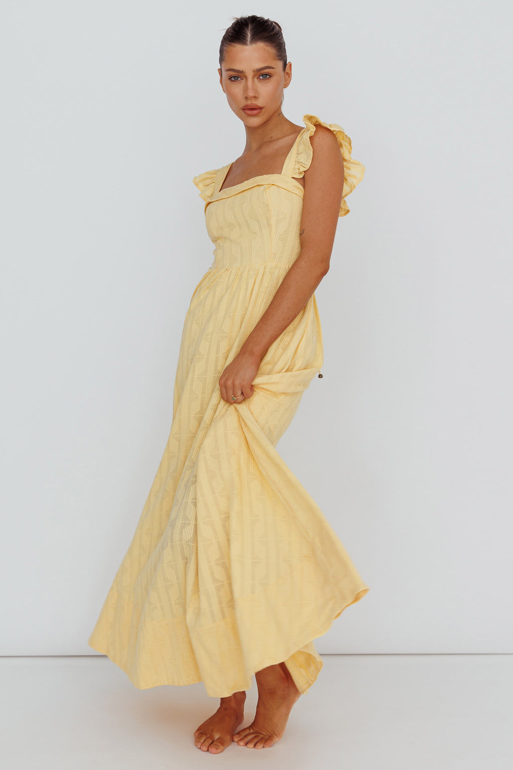 Greatest Hits Ruffle Strap Maxi Dress Yellow by Selfie Leslie Australia