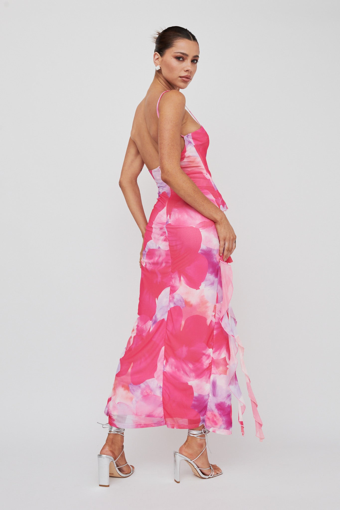 Crush On You Split Ruffle Midi Dress Pink by Selfie Leslie Australia