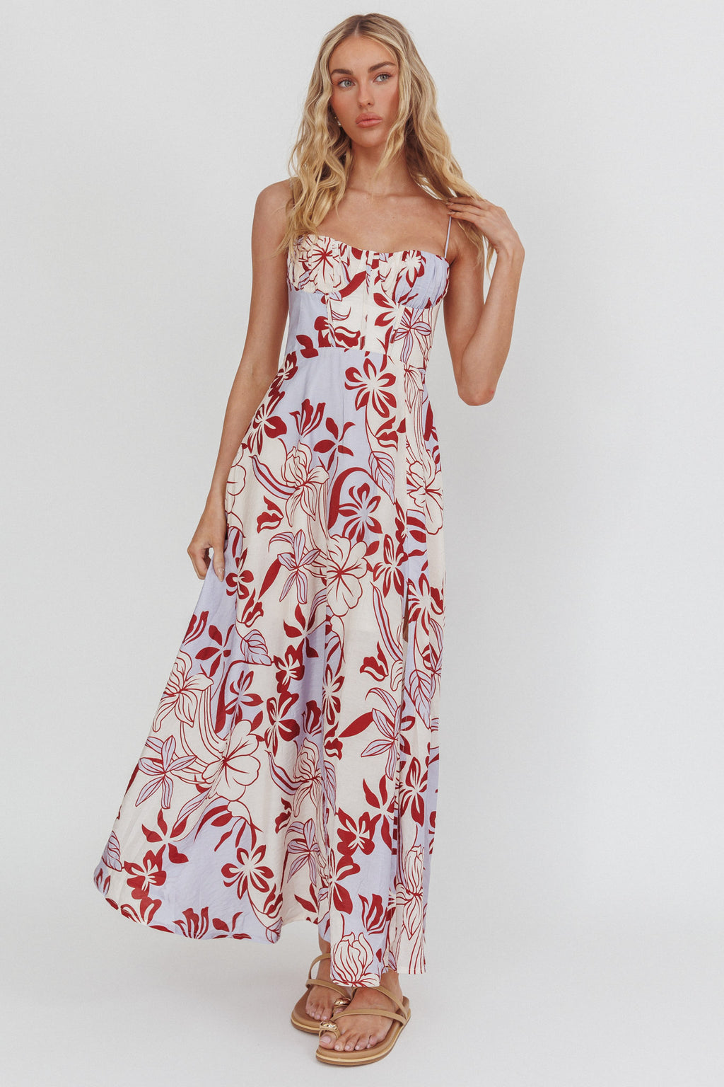 Echoes Tied Back A-Line Midi Dress Floral Lilac by Selfie Leslie Australia