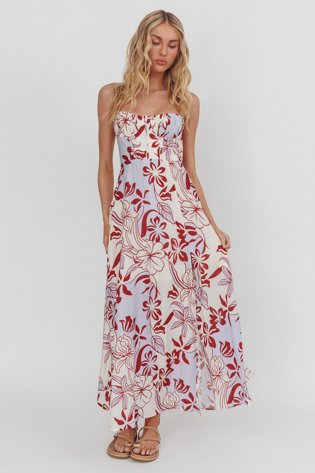 Echoes Tied Back A-Line Midi Dress Floral Lilac by Selfie Leslie Australia