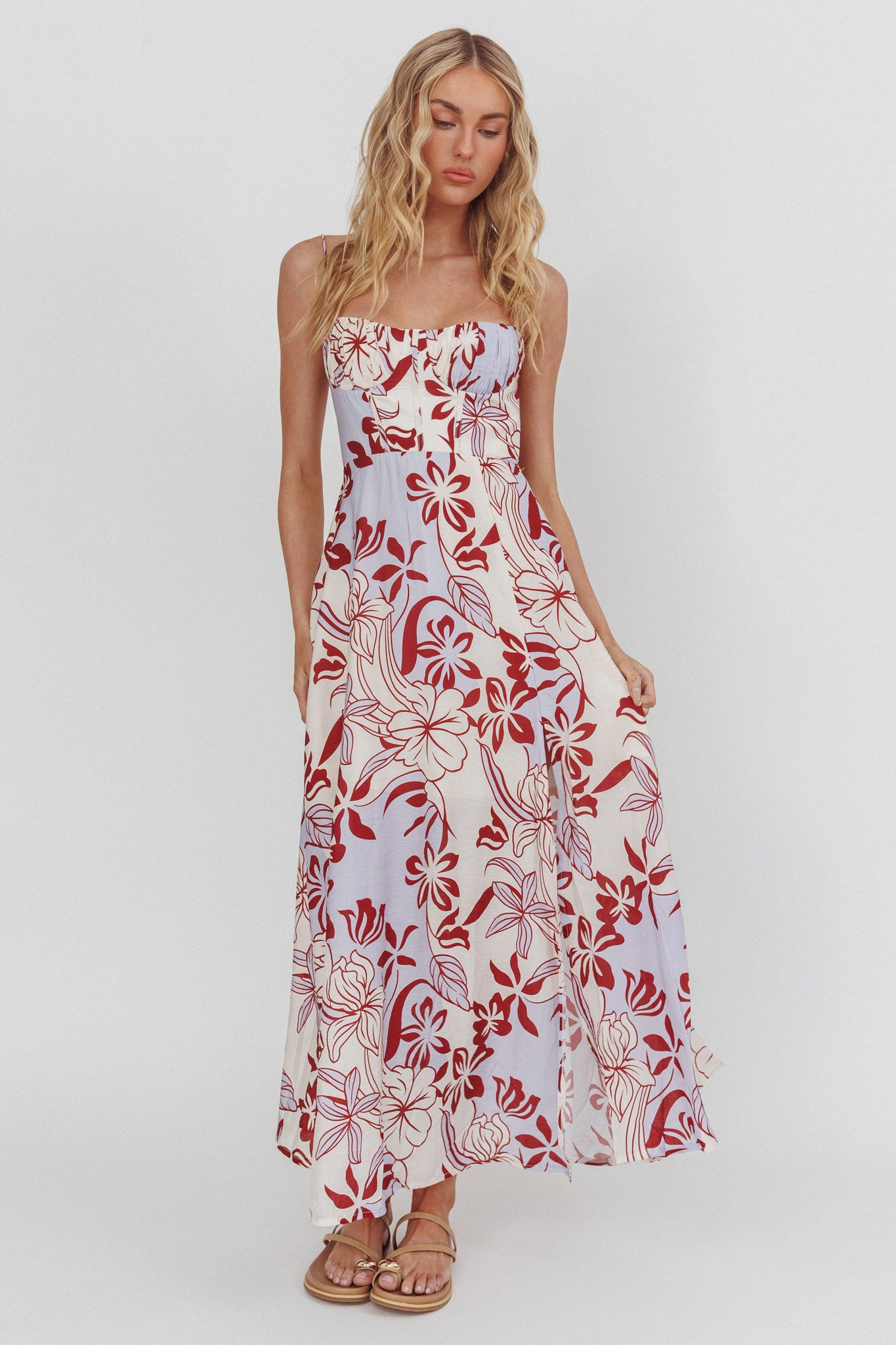 Echoes Tied Back A-Line Midi Dress Floral Lilac by Selfie Leslie Australia