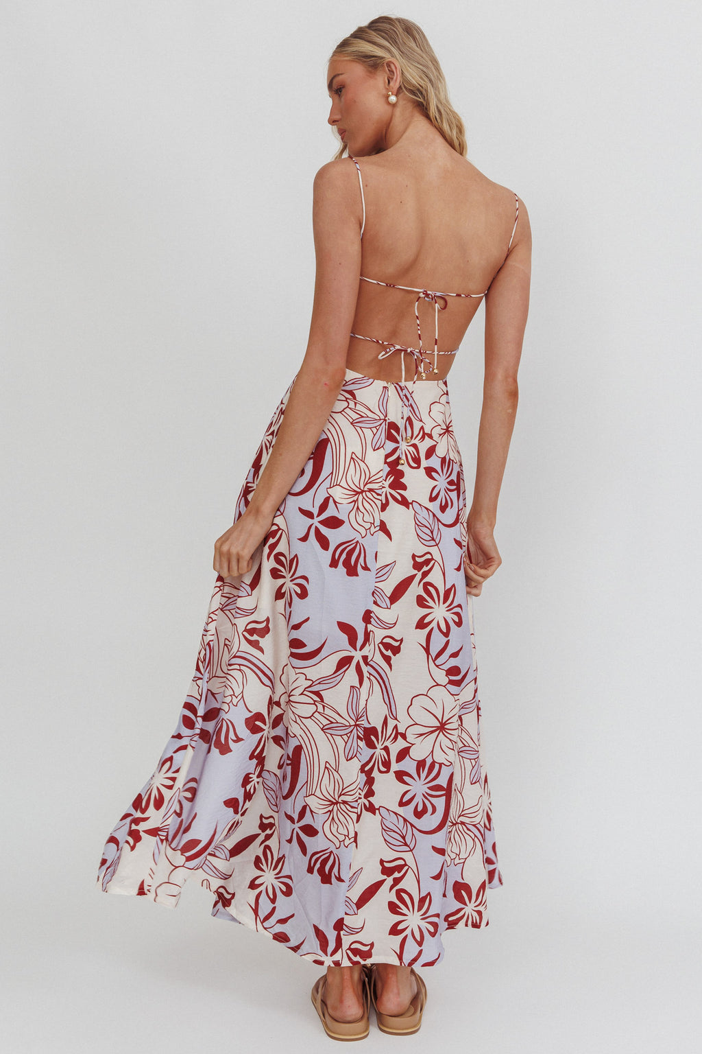 Echoes Tied Back A-Line Midi Dress Floral Lilac by Selfie Leslie Australia