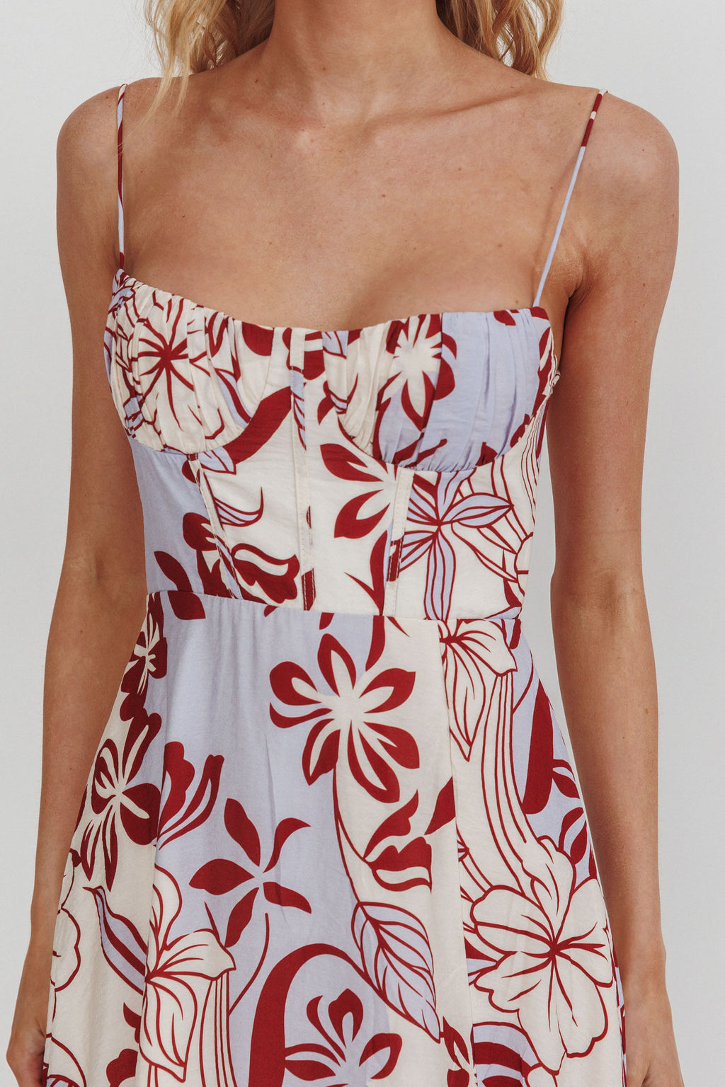 Echoes Tied Back A-Line Midi Dress Floral Lilac by Selfie Leslie Australia