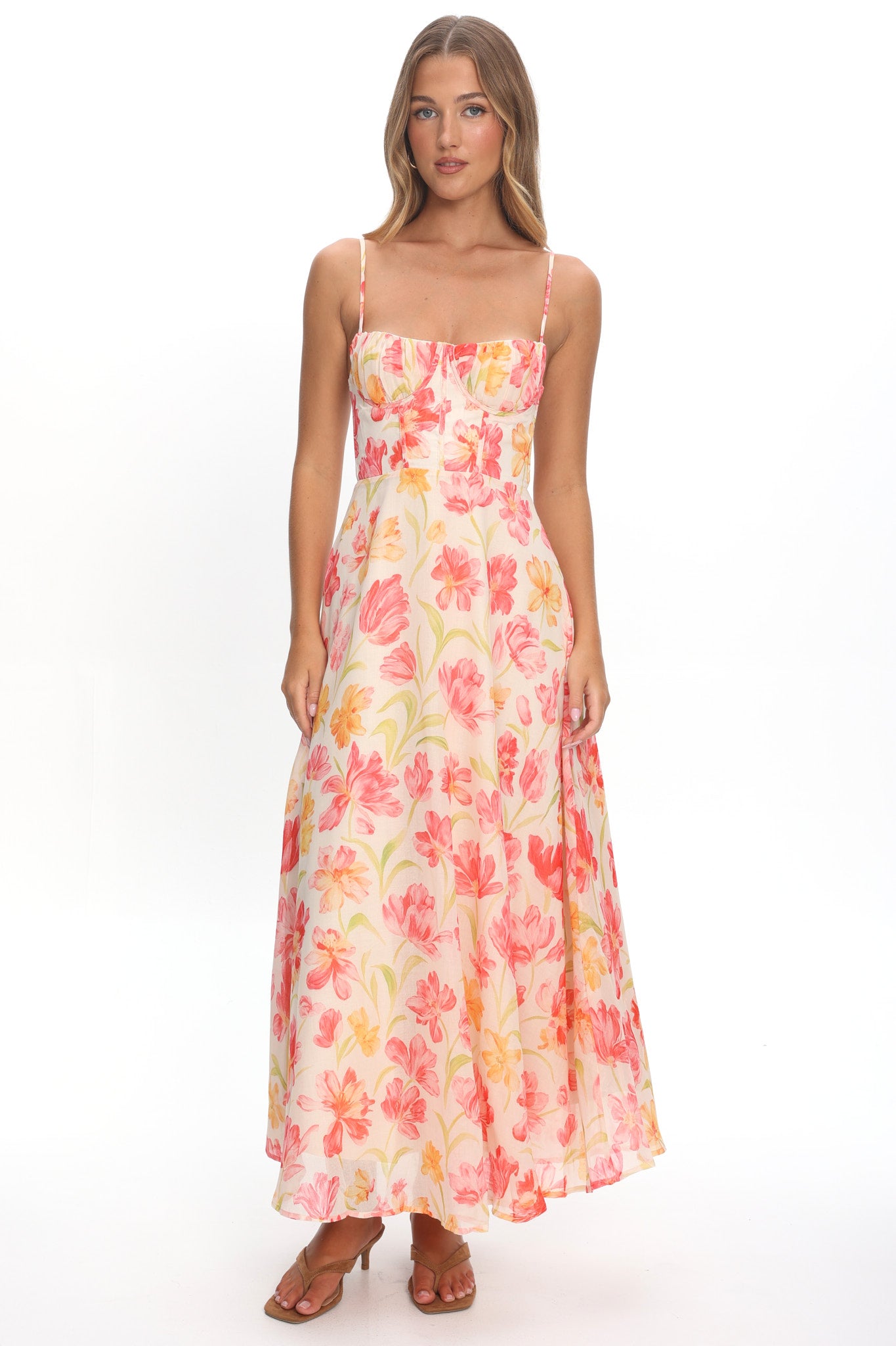 Echoes Tied Back A-Line Maxi Dress Floral Pink by Selfie Leslie Australia