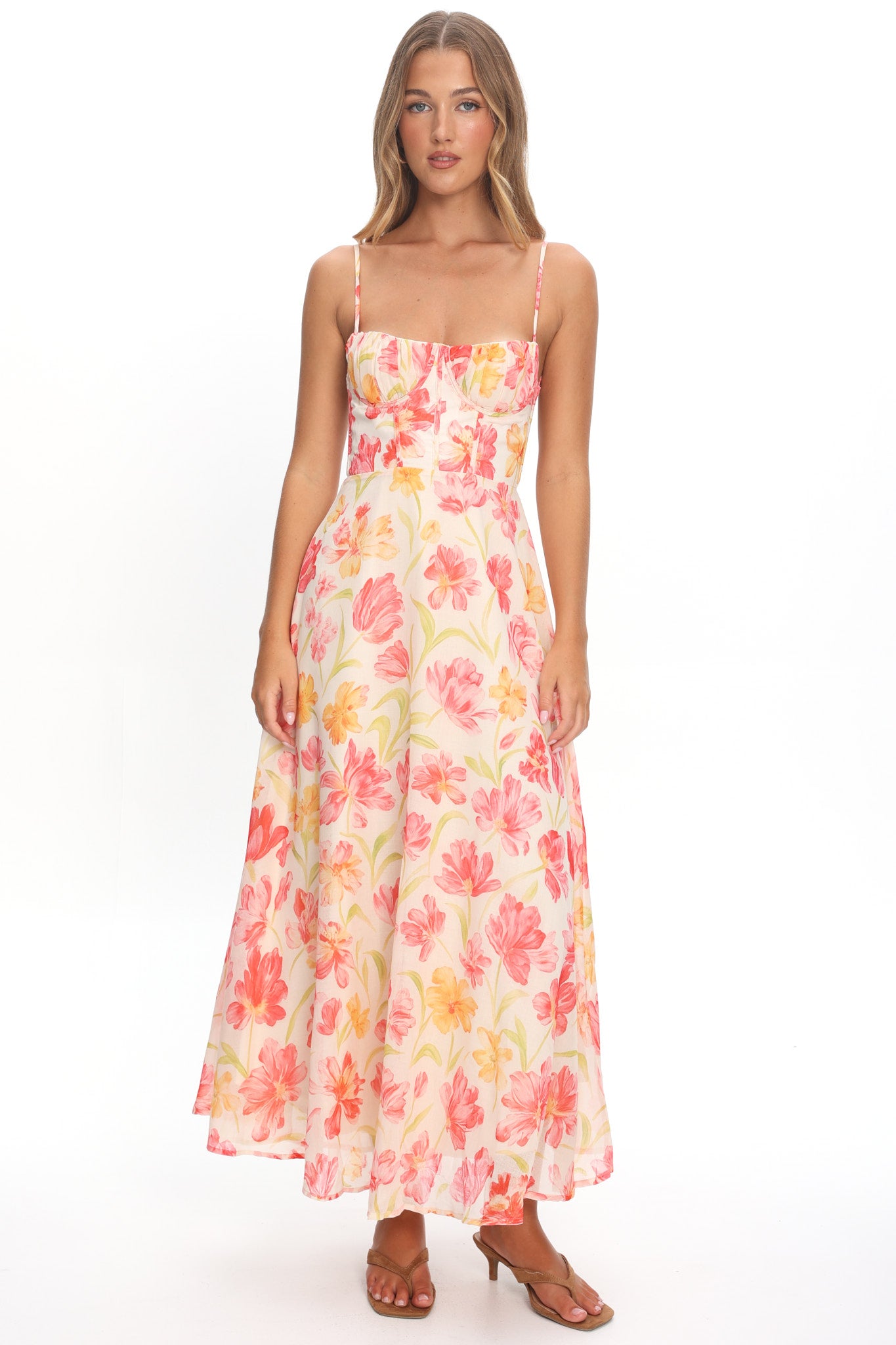 Echoes Tied Back A-Line Maxi Dress Floral Pink by Selfie Leslie Australia