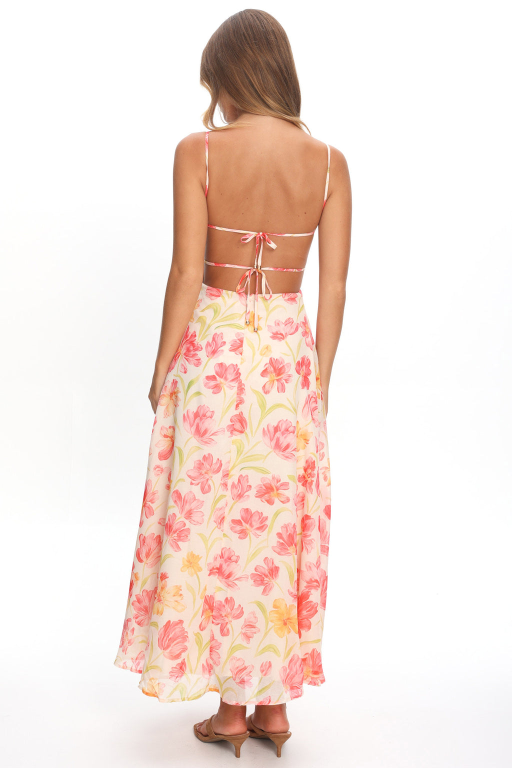 Echoes Tied Back A-Line Maxi Dress Floral Pink by Selfie Leslie Australia