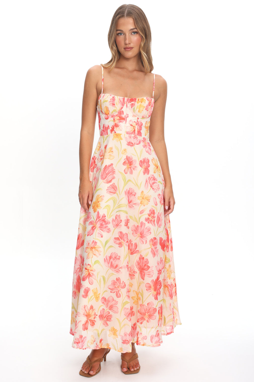 Echoes Tied Back A-Line Maxi Dress Floral Pink by Selfie Leslie Australia