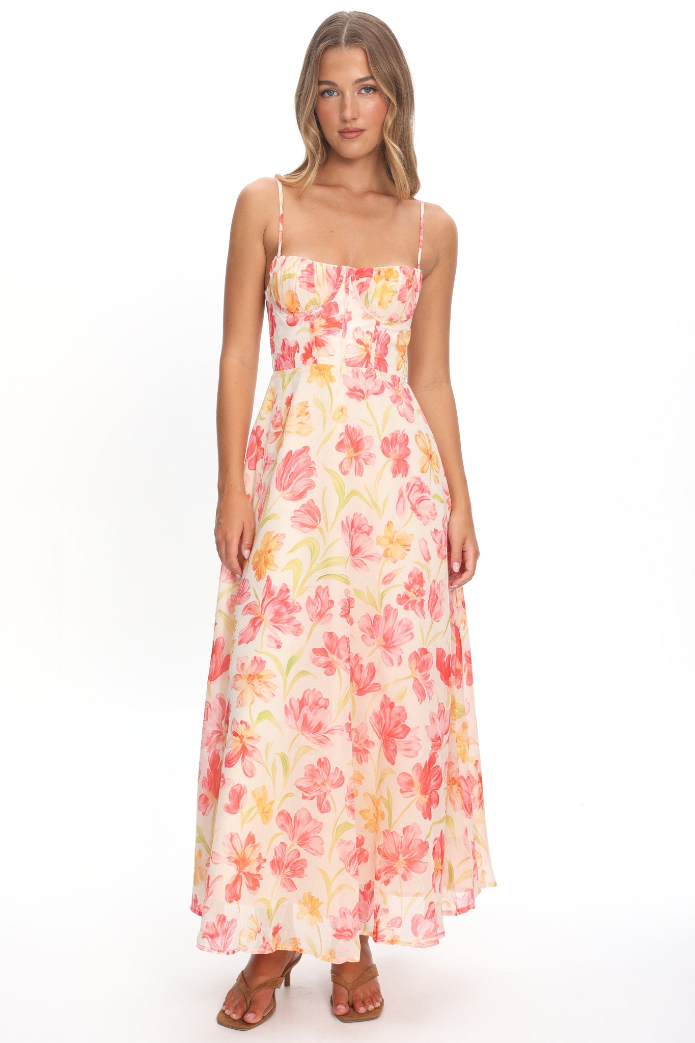 Echoes Tied Back A-Line Maxi Dress Floral Pink by Selfie Leslie Australia
