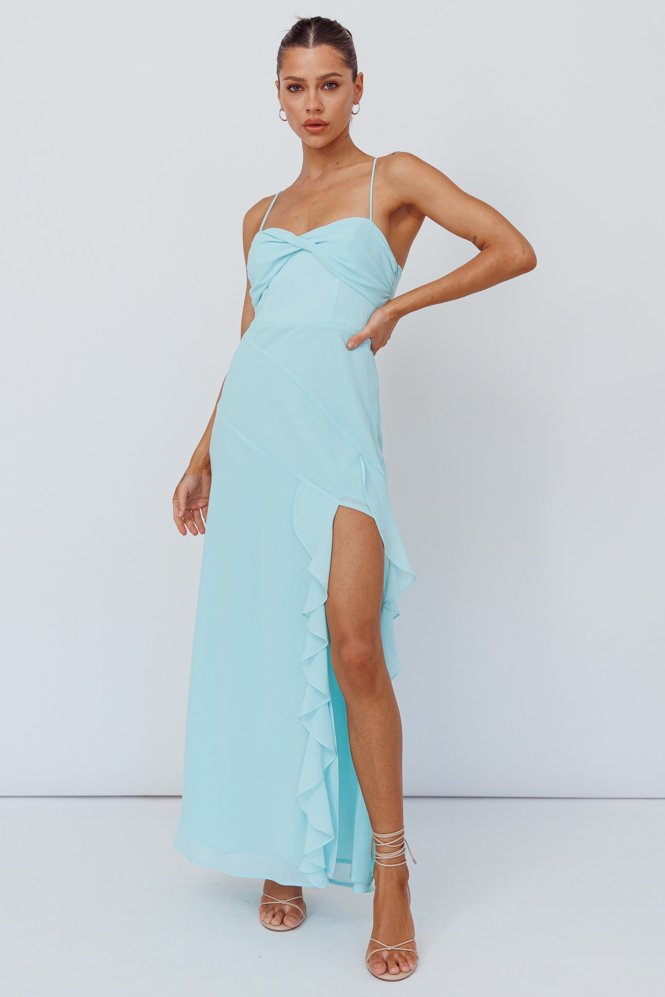 Jayna Ruffle Trim Split Dress Mint by Selfie Leslie Australia