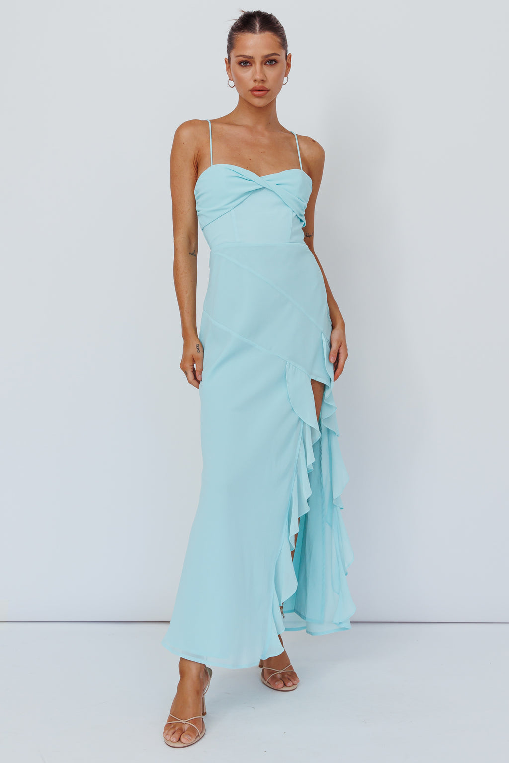 Jayna Ruffle Trim Split Dress Mint by Selfie Leslie Australia